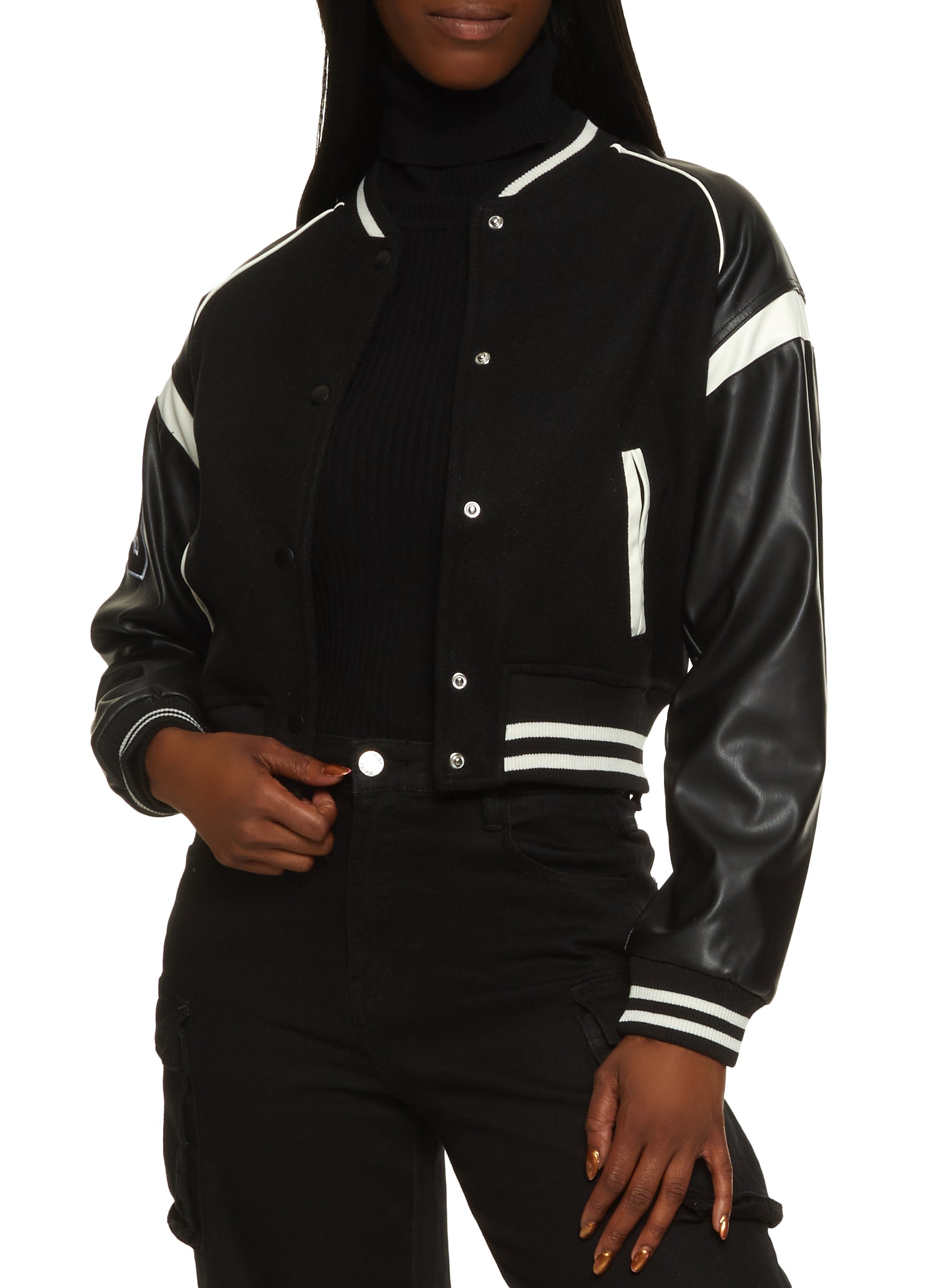 Faux Leather Sleeve Varsity Jacket
