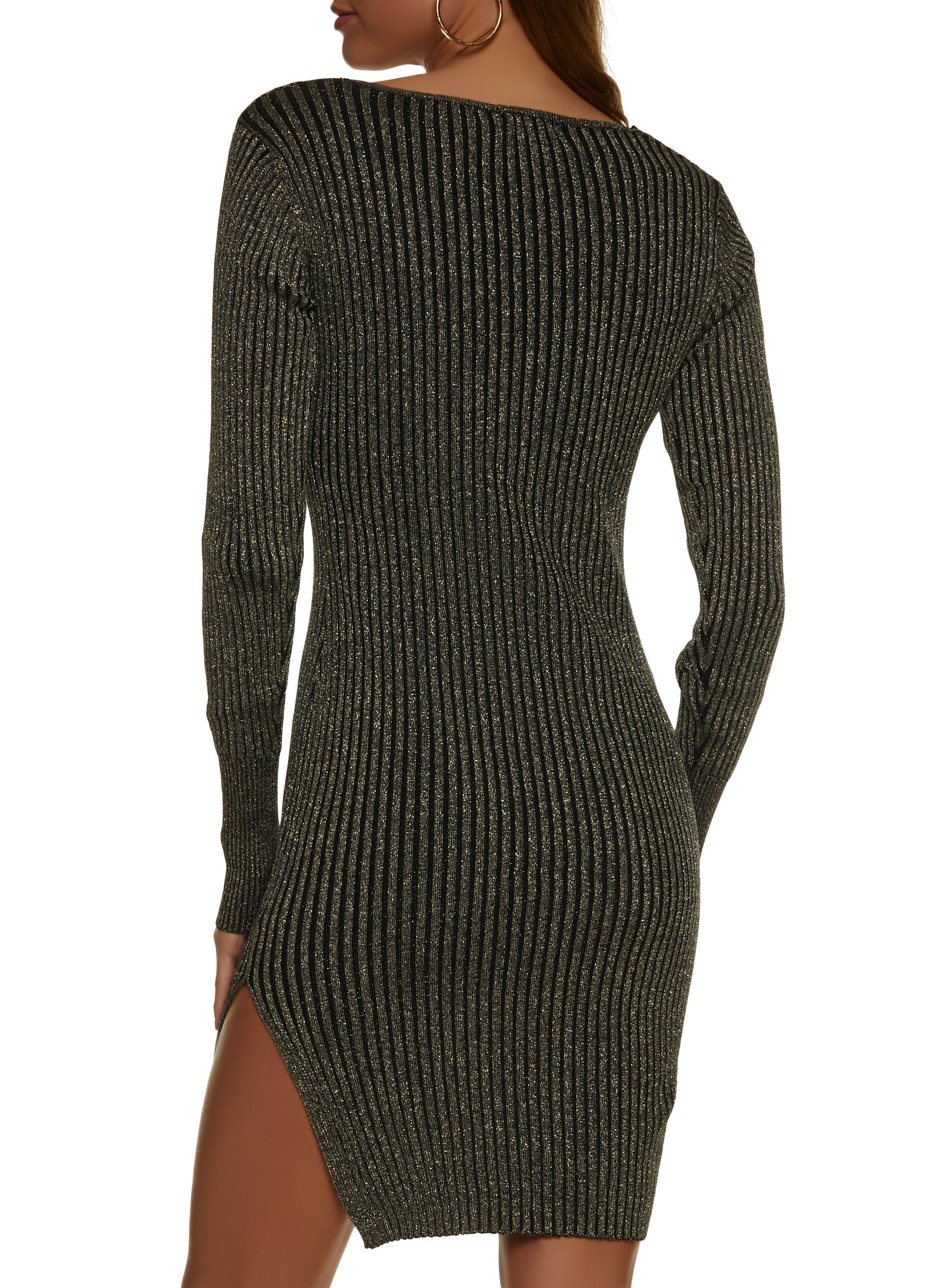 Lurex Ribbed Split Hem Sweater Dress