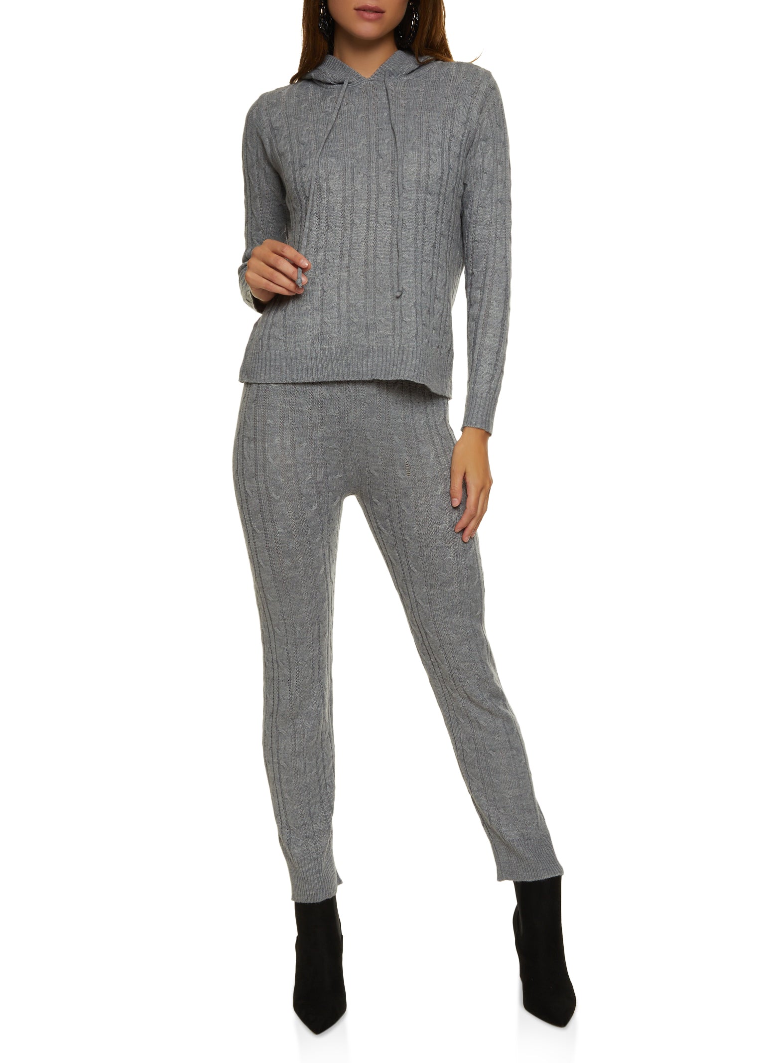 Cable Knit Hooded Sweater and Leggings Set