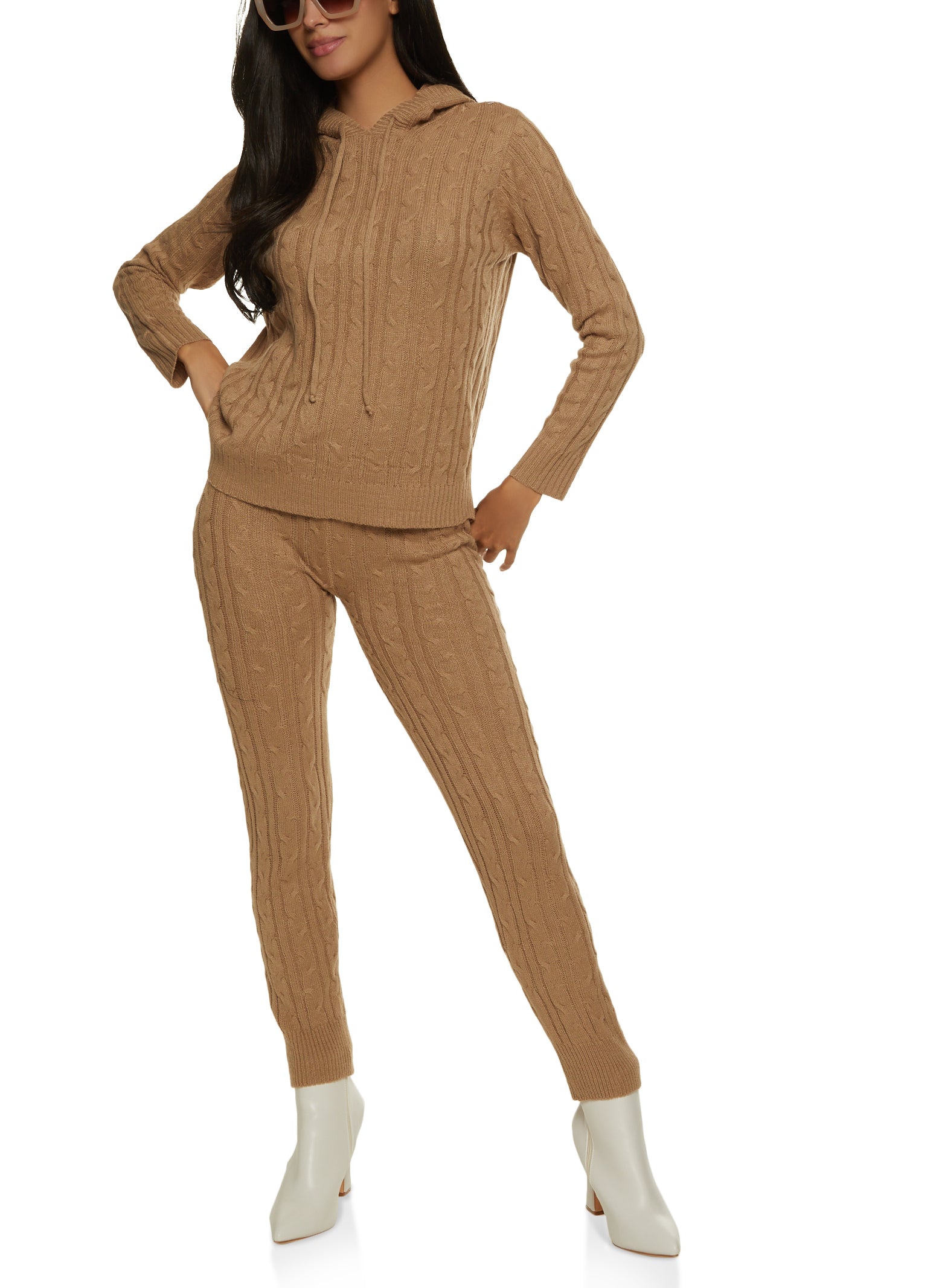 Cable Knit Hooded Sweater and Leggings Set