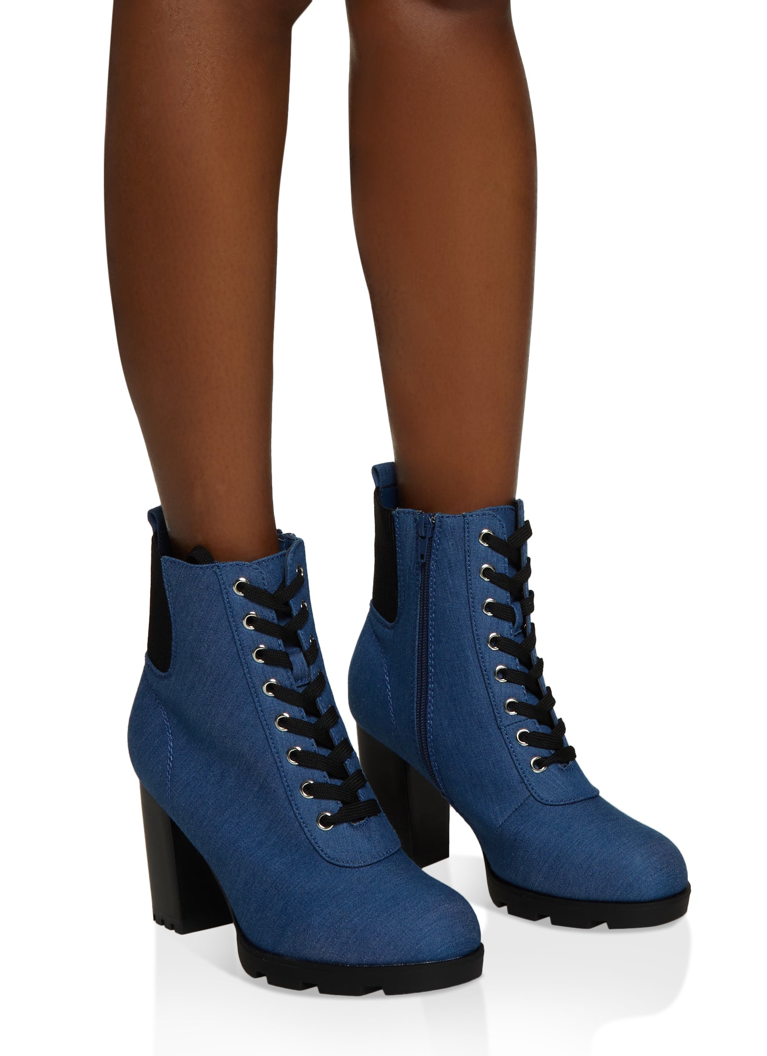 Buy FOREVER 21 Women Navy Blue Denim Heeled Boots - Boots for Women 2261023  | Myntra