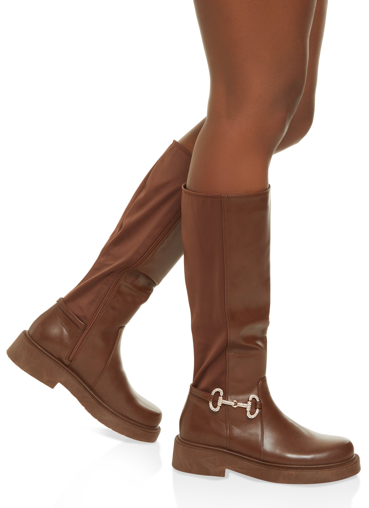 Brown Zippered Knee High Boots
