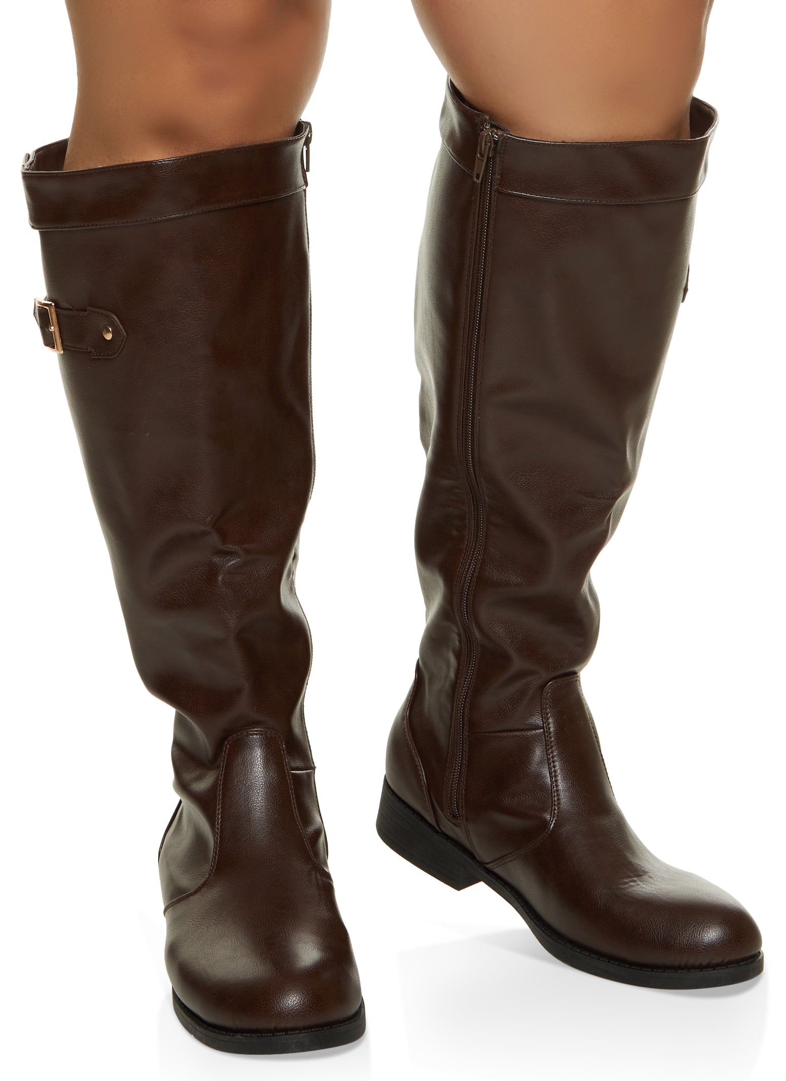 Wide Calf Buckle Detail Tall Boots