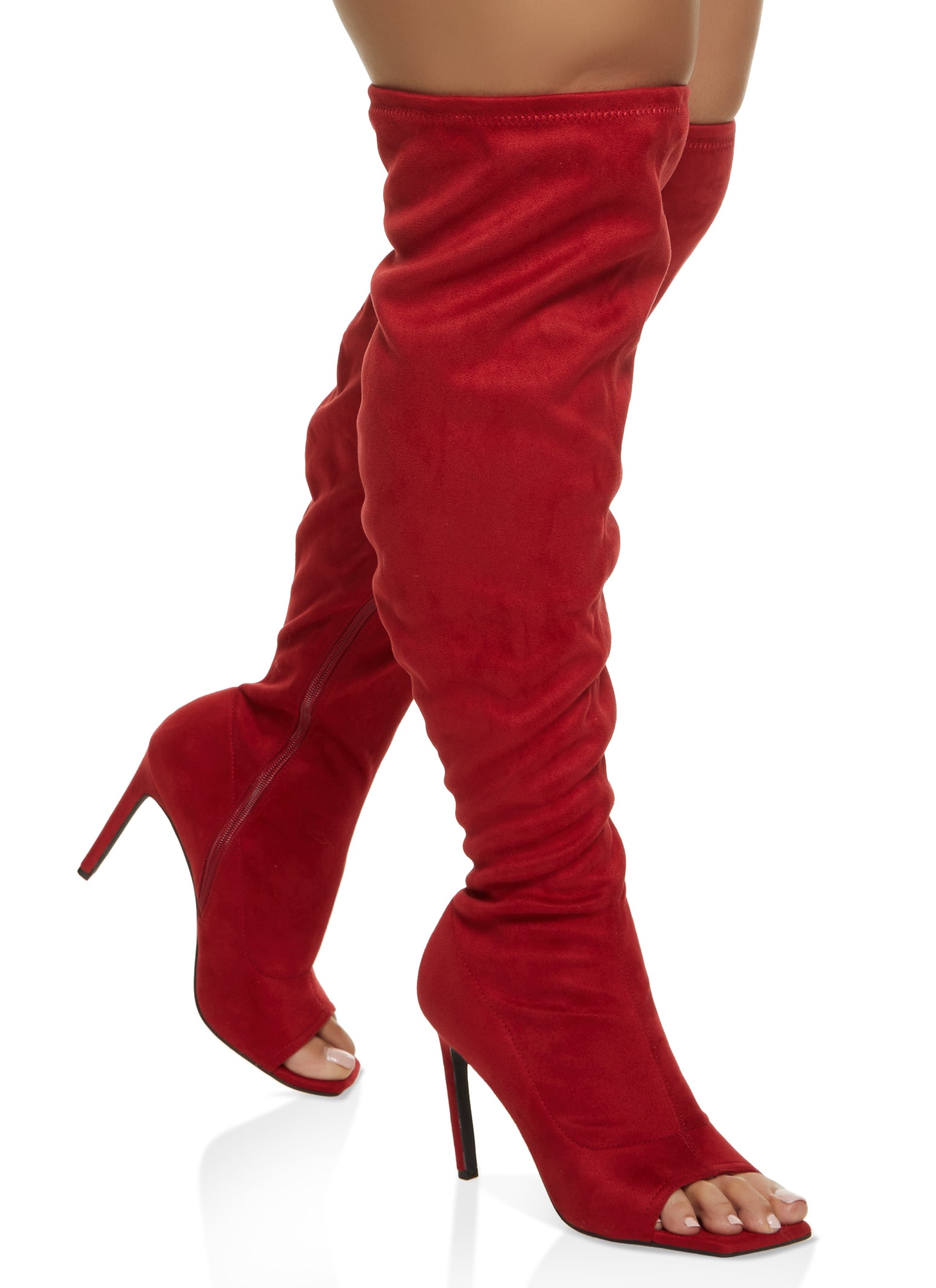 Red peep toe thigh high boots Clearance