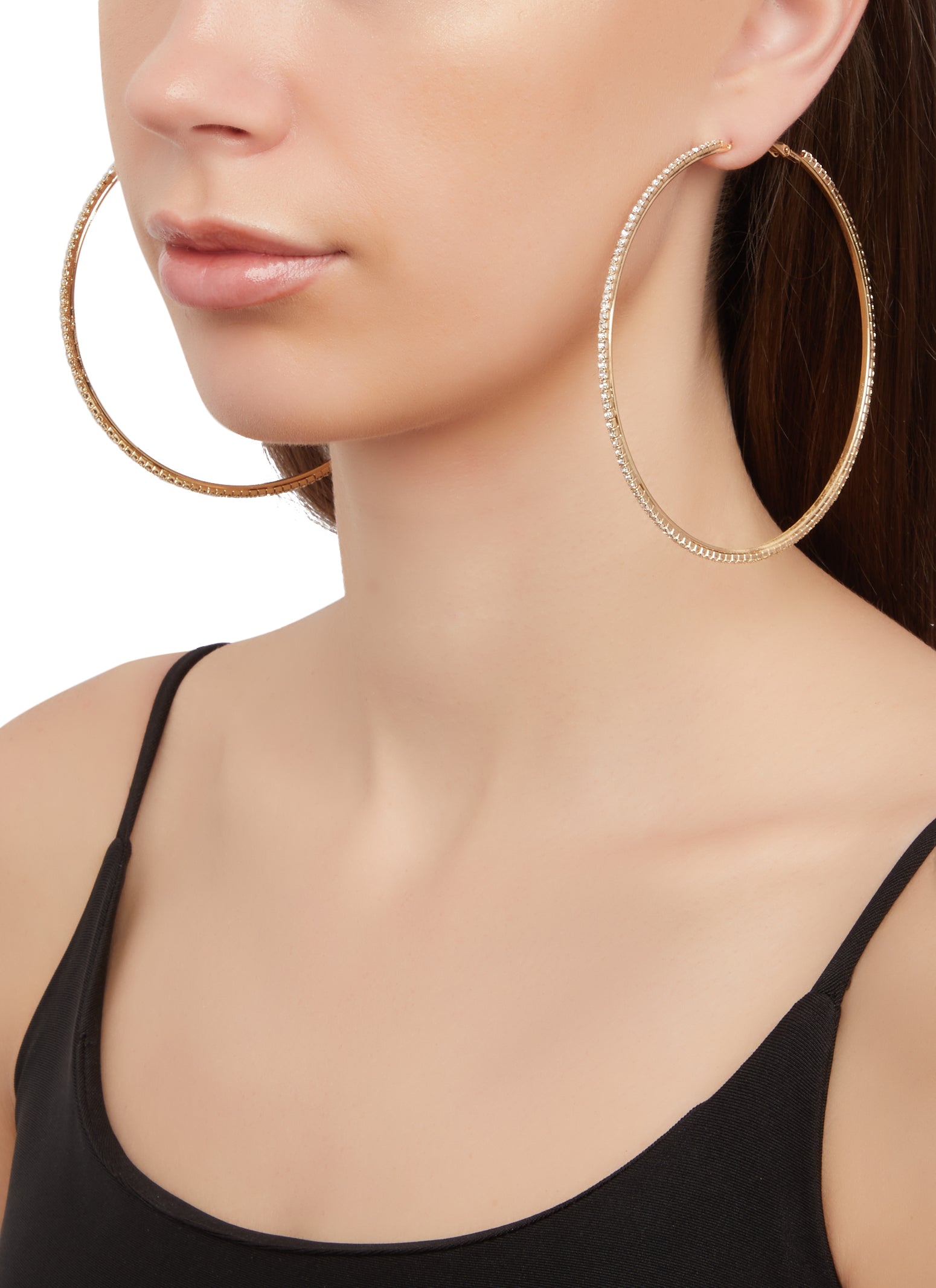 Rhinestone Skinny Hoop Earrings