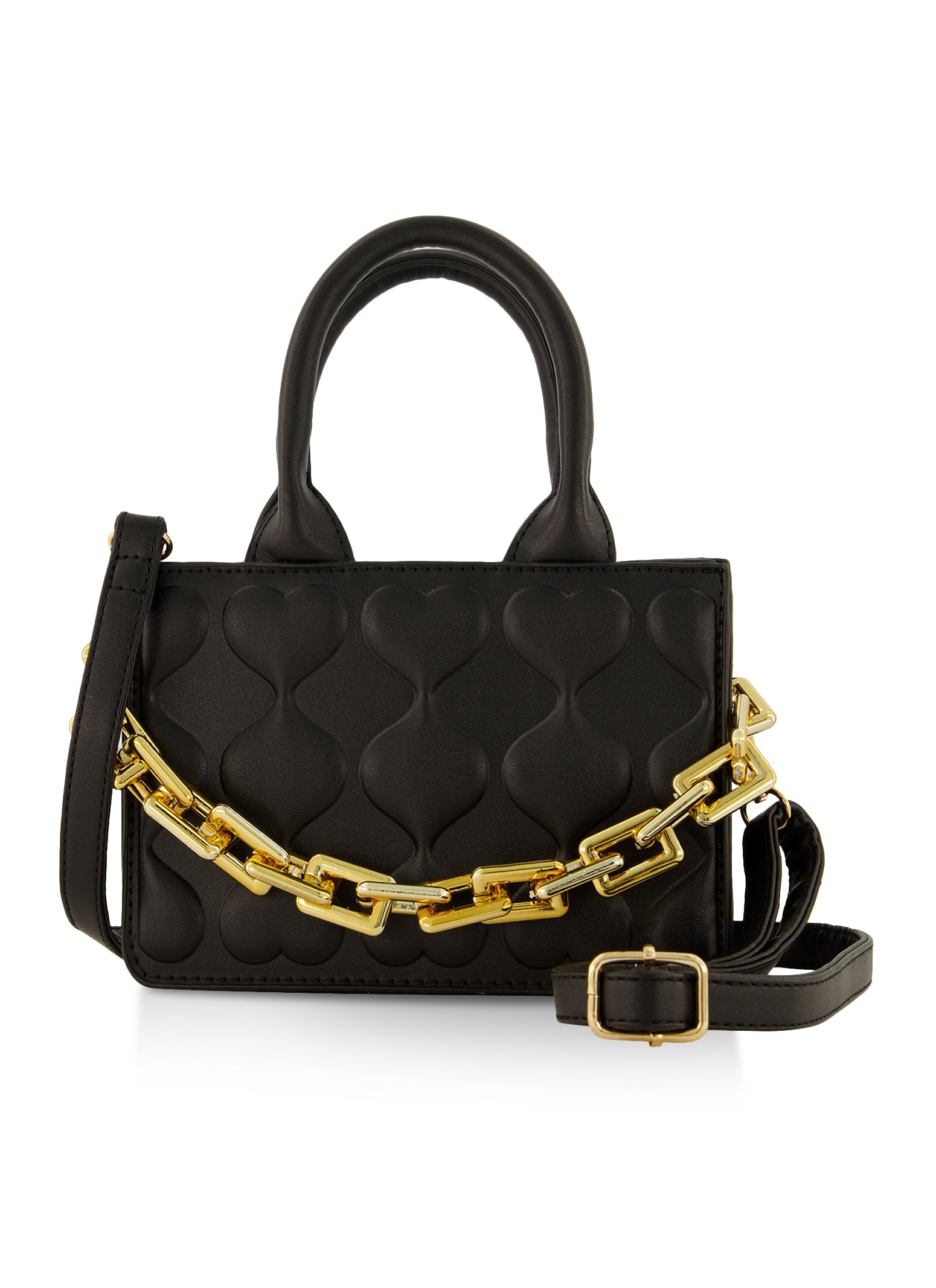 Chain Detail Heart Embossed Crossbody Bag