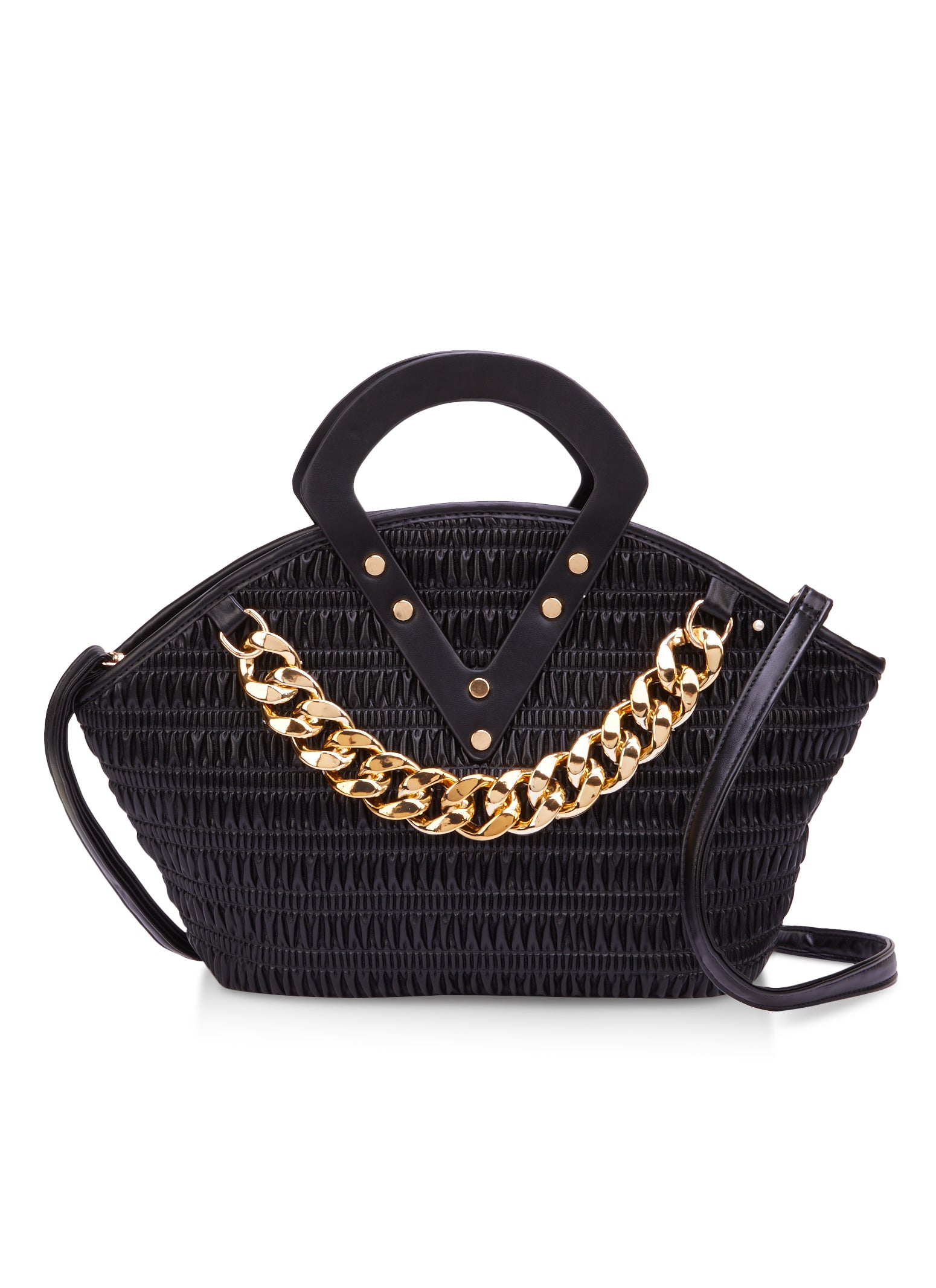 Textured Faux Leather Chain Link Handbag