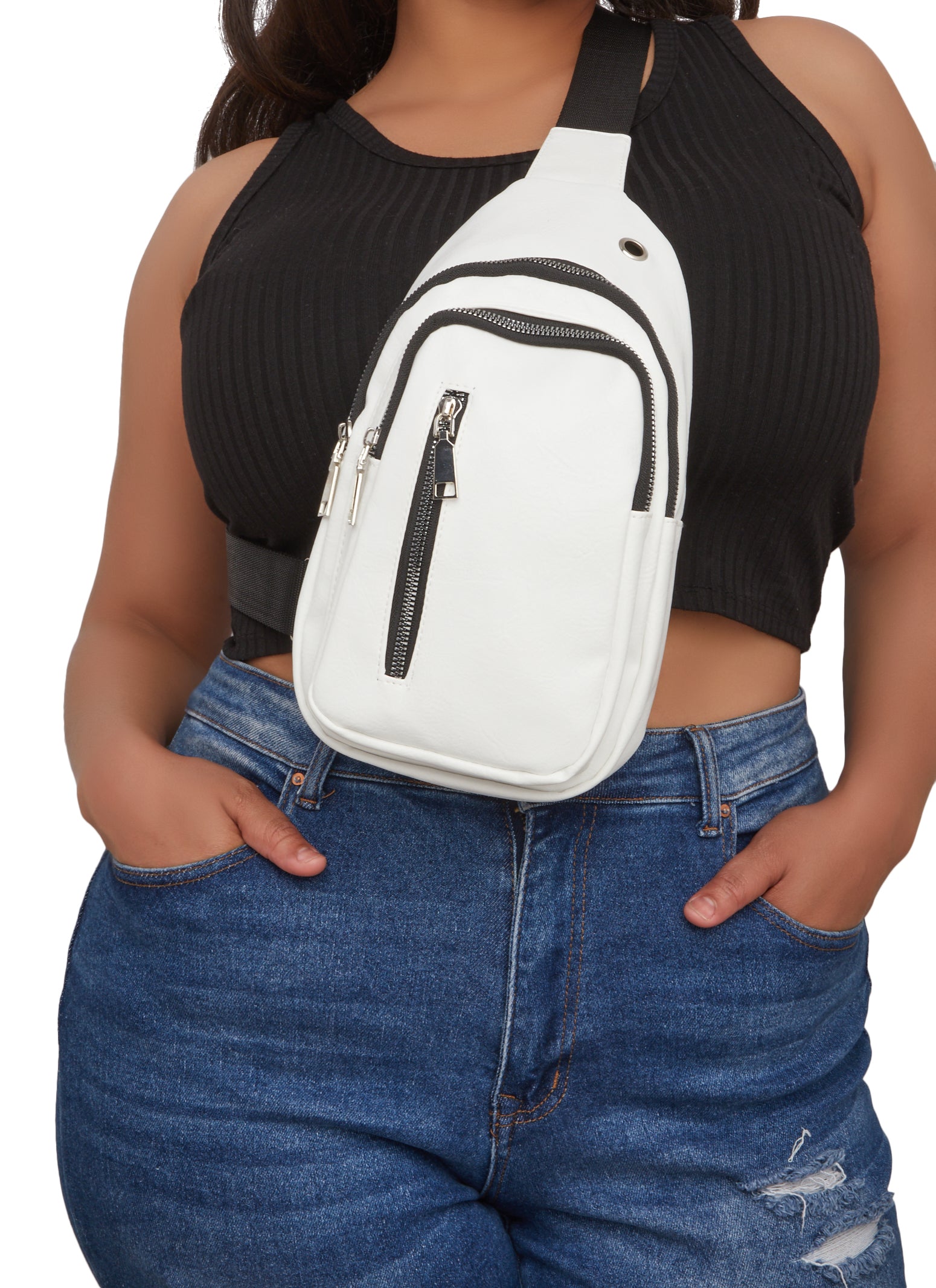 Faux Leather Triple Zip Sling Backpack