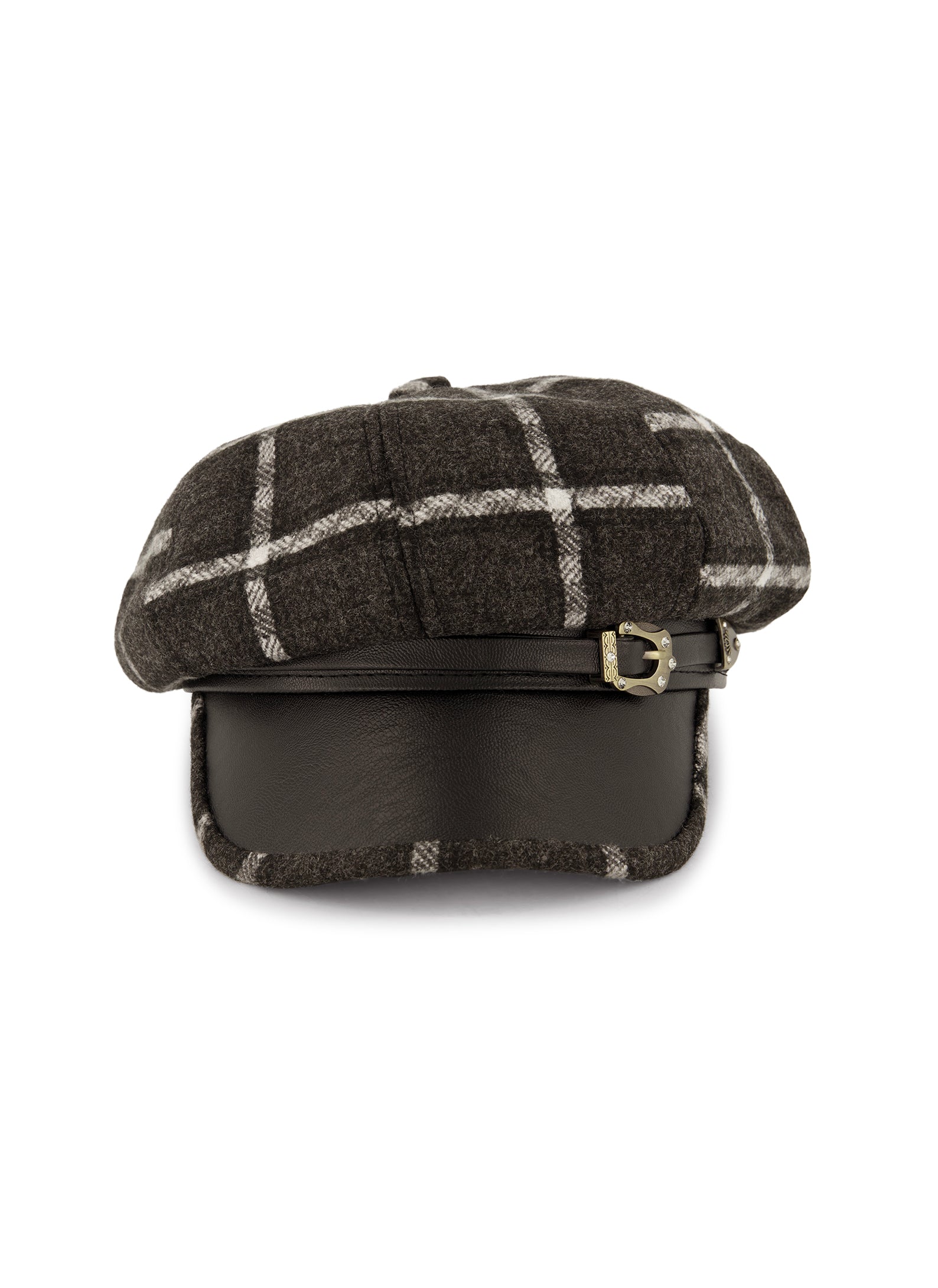 Plaid Rhinestone Buckle Cabbie Hat