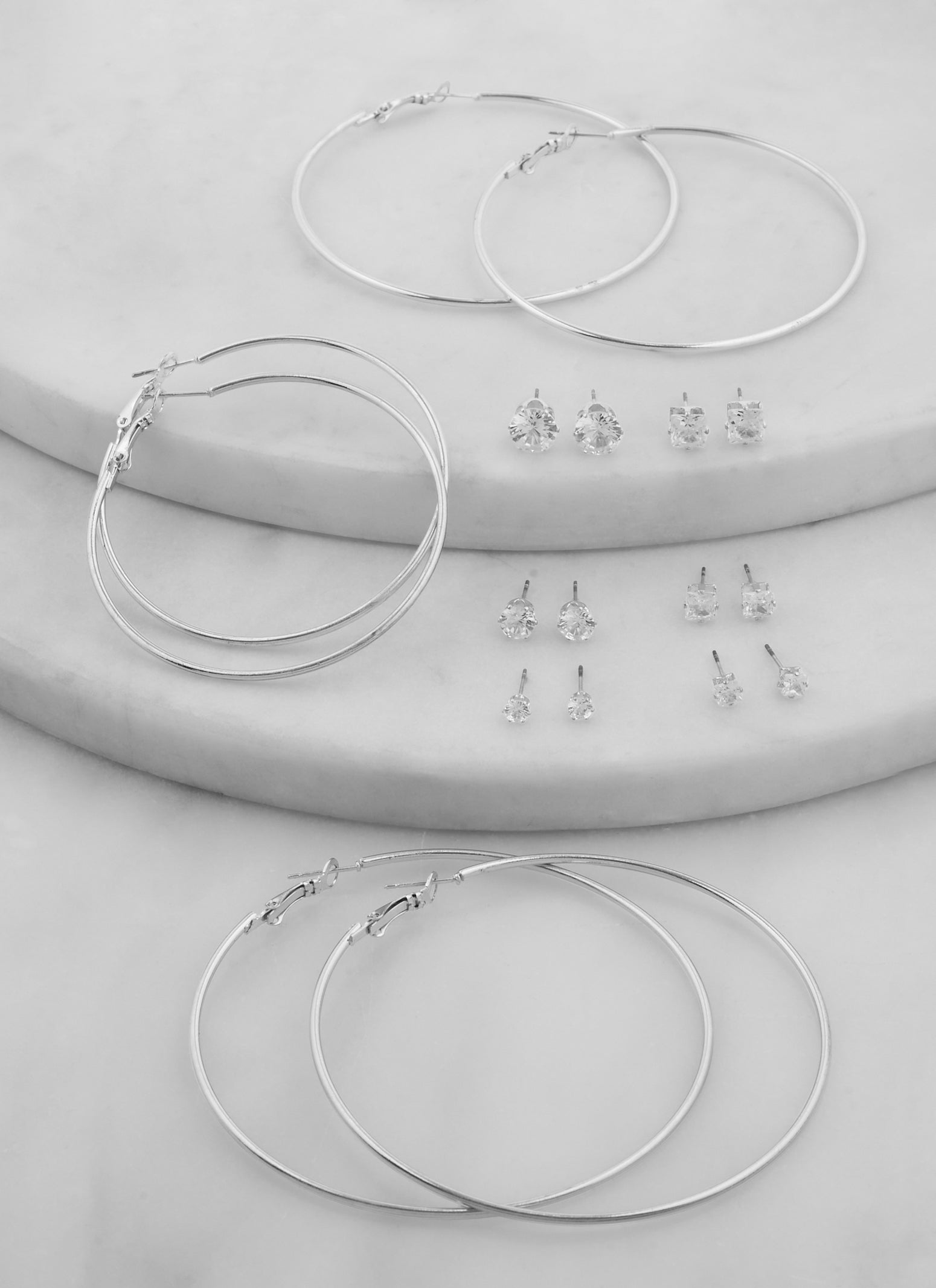 Set of 9 Rhinestone Stud Earrings with Hoop Earrings