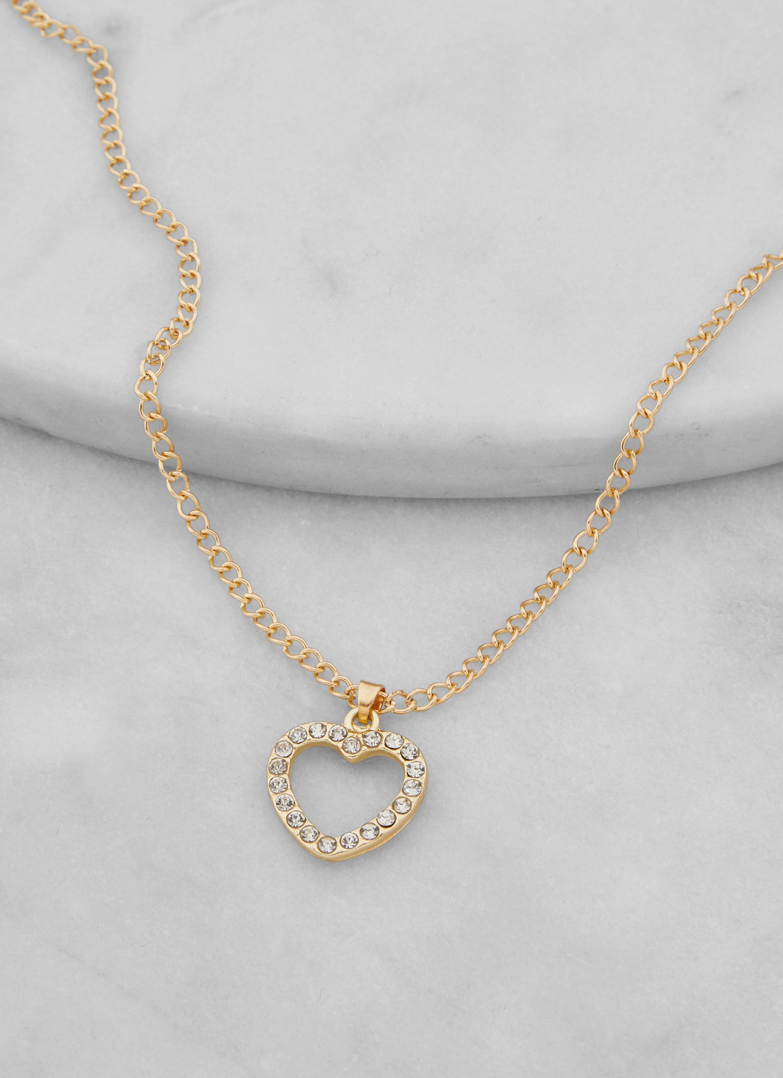 Heart Rhinestone Charm Chain Necklace