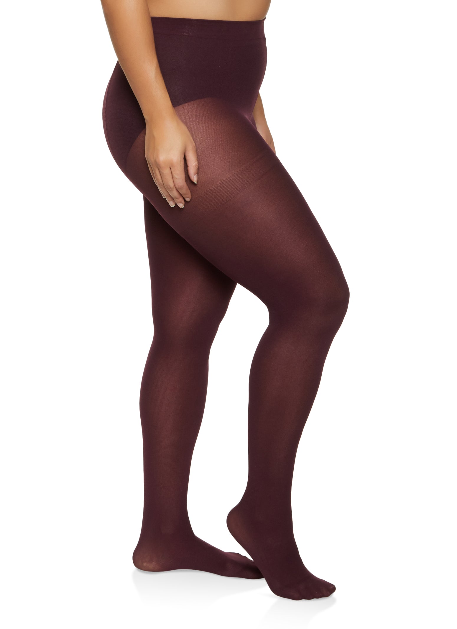 Plus Size Opaque High Waisted Tights - Burgundy