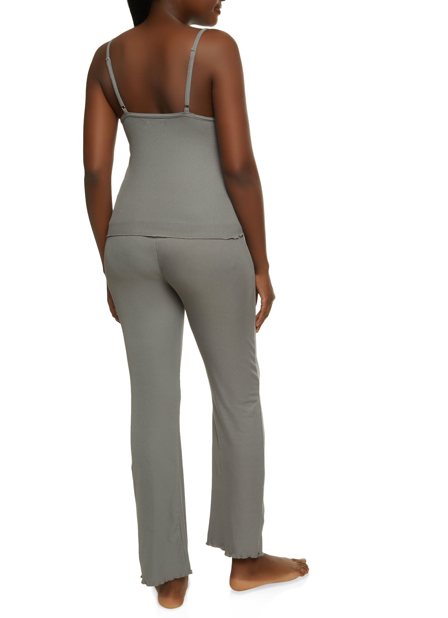 Ribbed Lettuce Edge Pajama Cami and Pants