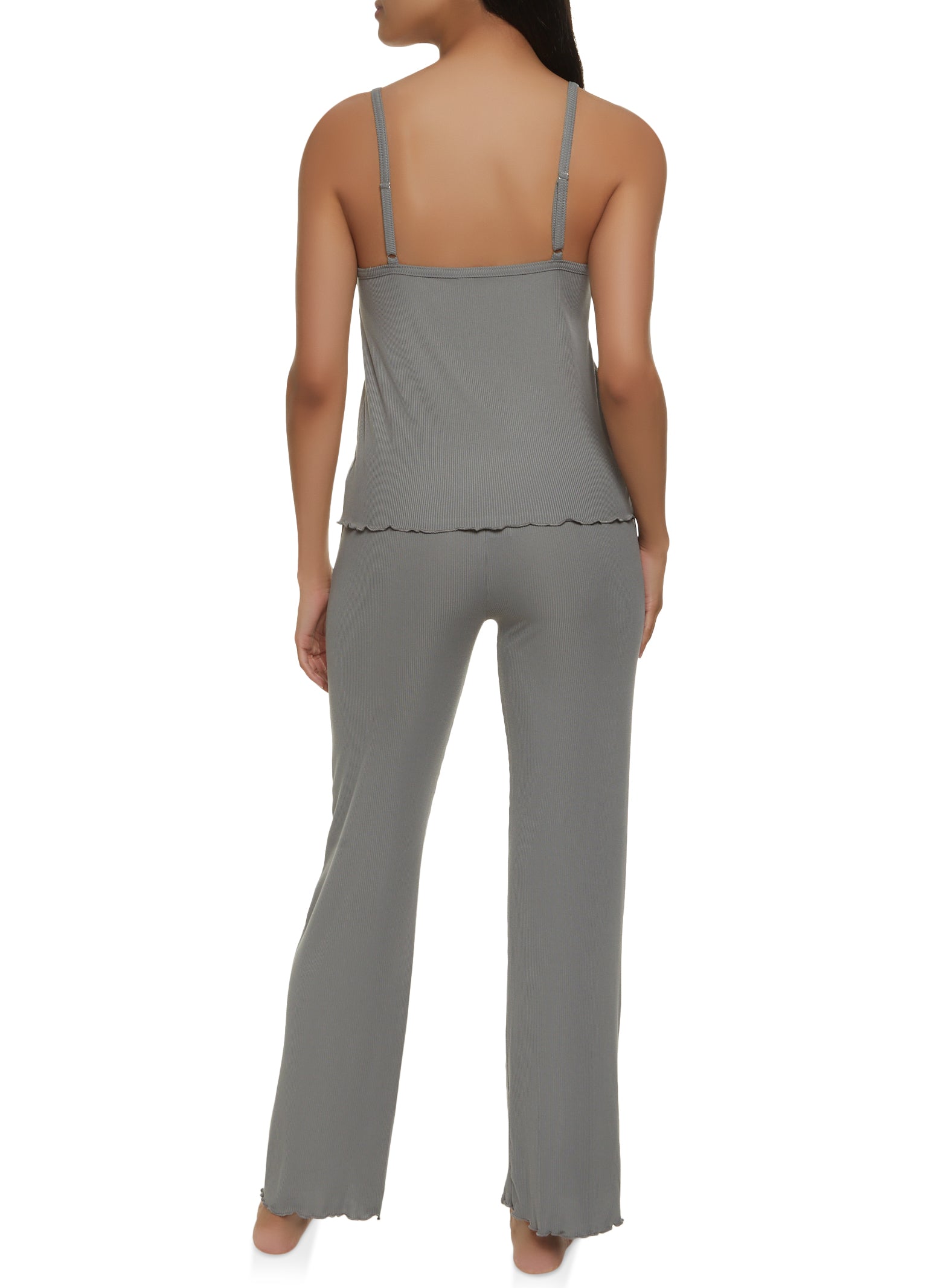 Ribbed Lettuce Edge Pajama Cami and Pants