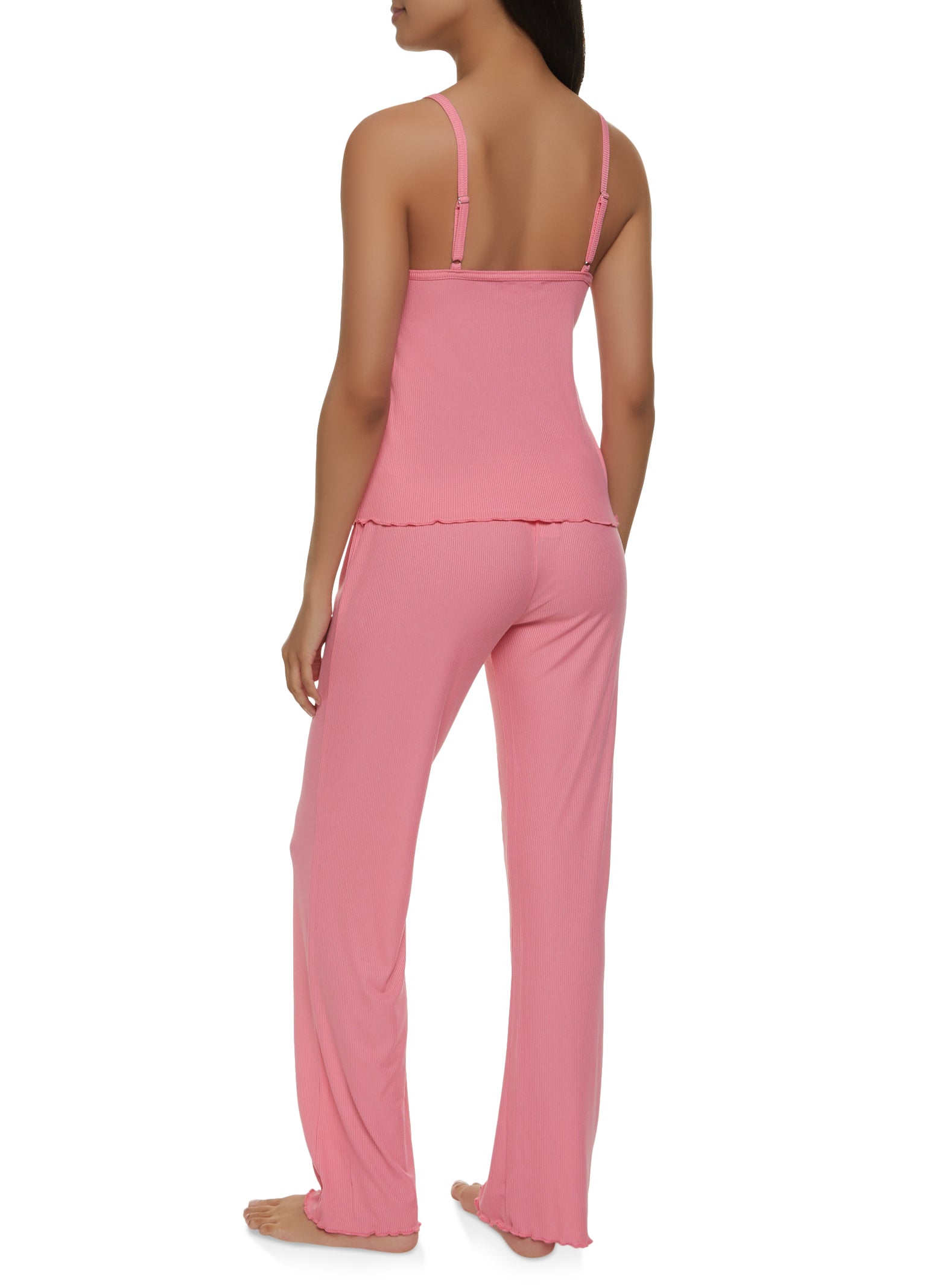 Ribbed Lettuce Edge Pajama Cami and Pants