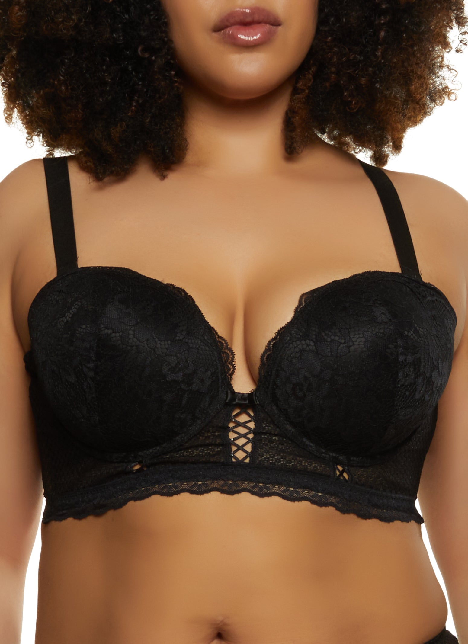 Black Lace Longline Push-Up Bra