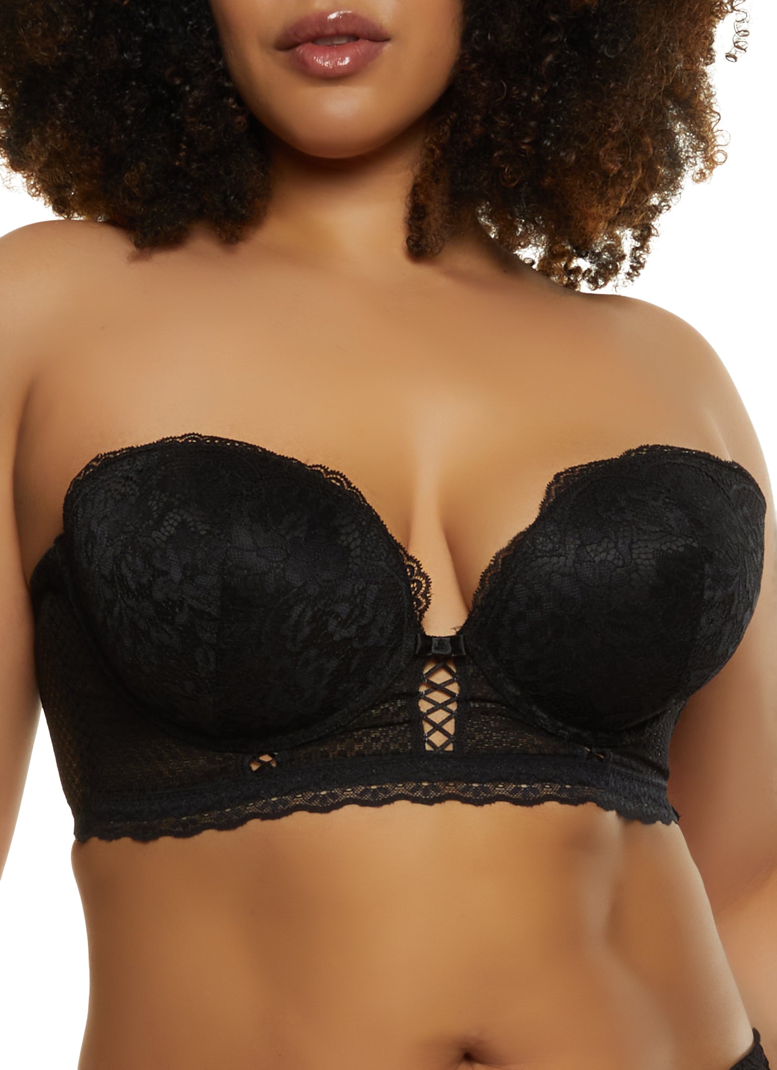 Plus Size Longline Lace Patterned Balconette Bra | Converts to Strapless