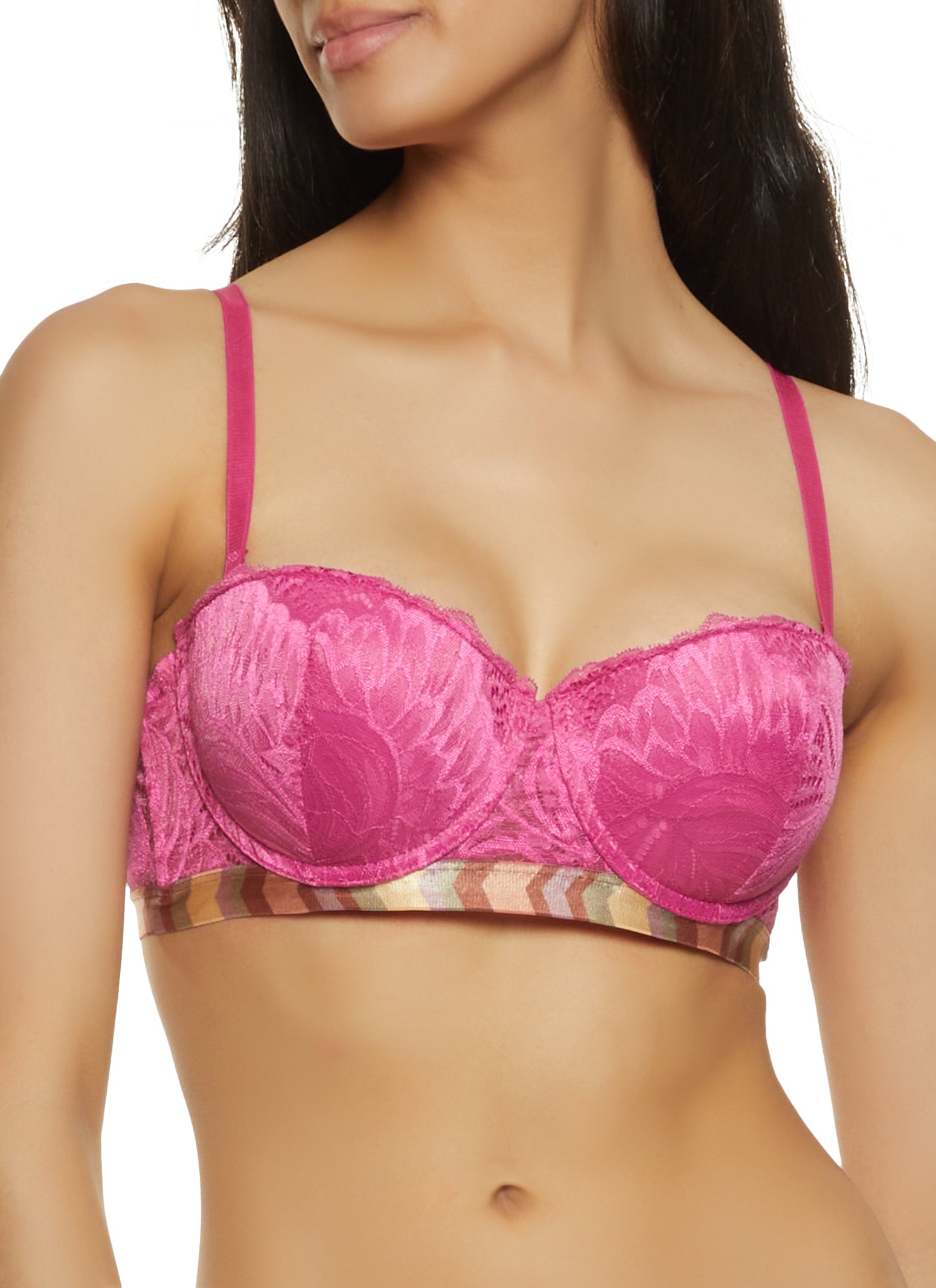 Patterned Trim Lace Bra Converts to Strapless
