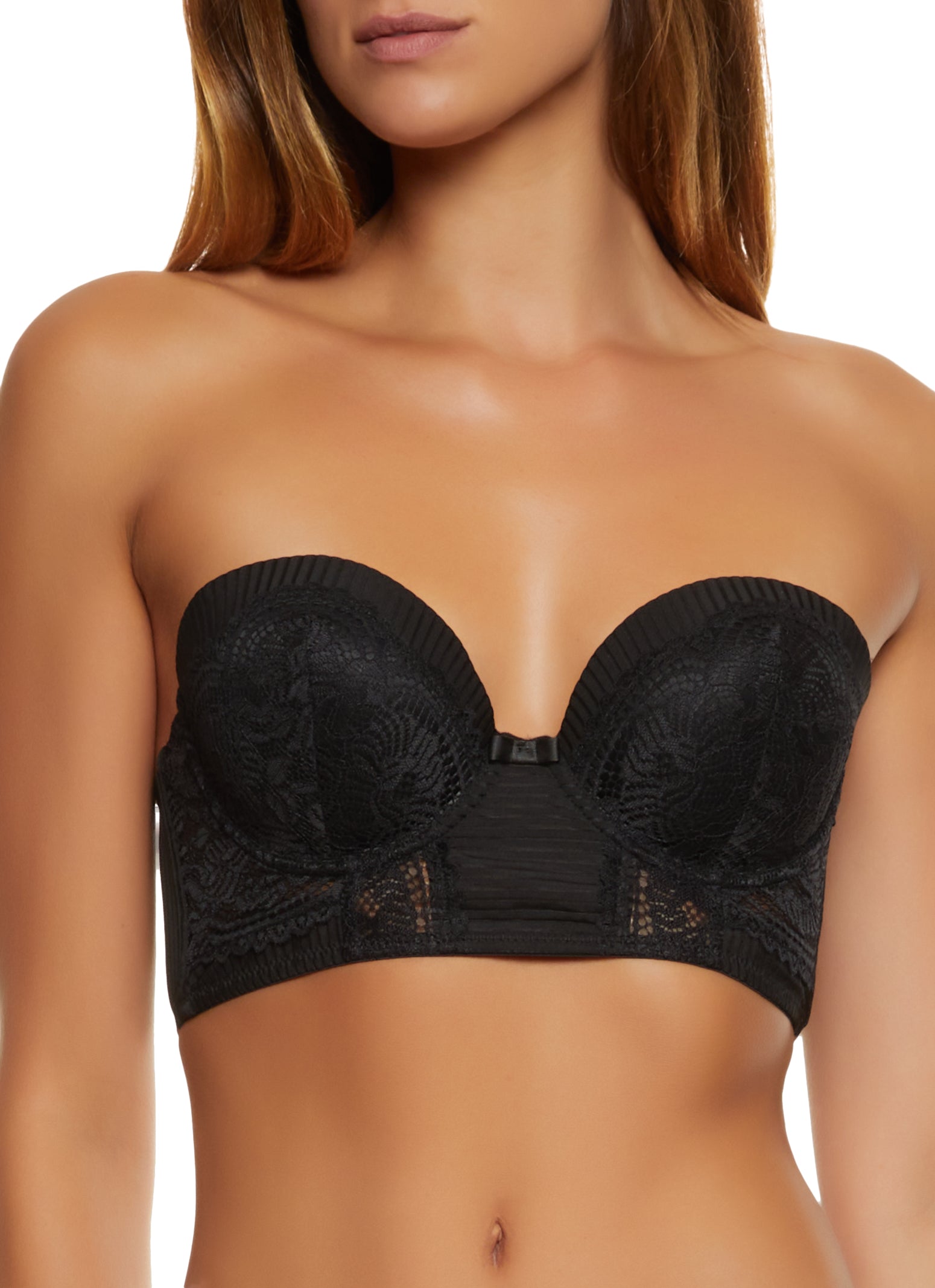 Shadow Stripe Patterned Lace Bra Converts to Strapless