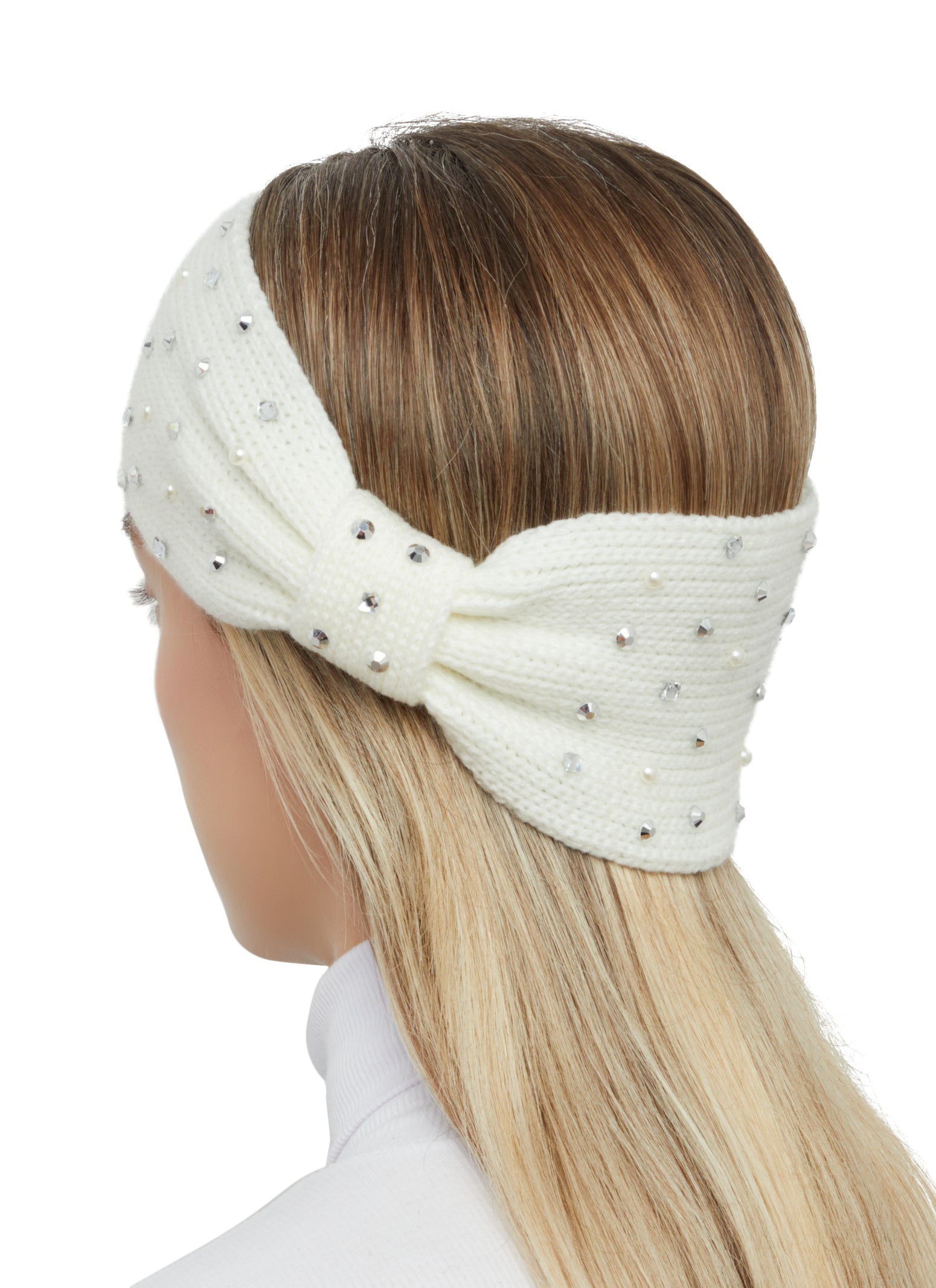 Faux Pearl Studded Knitted Head Wrap