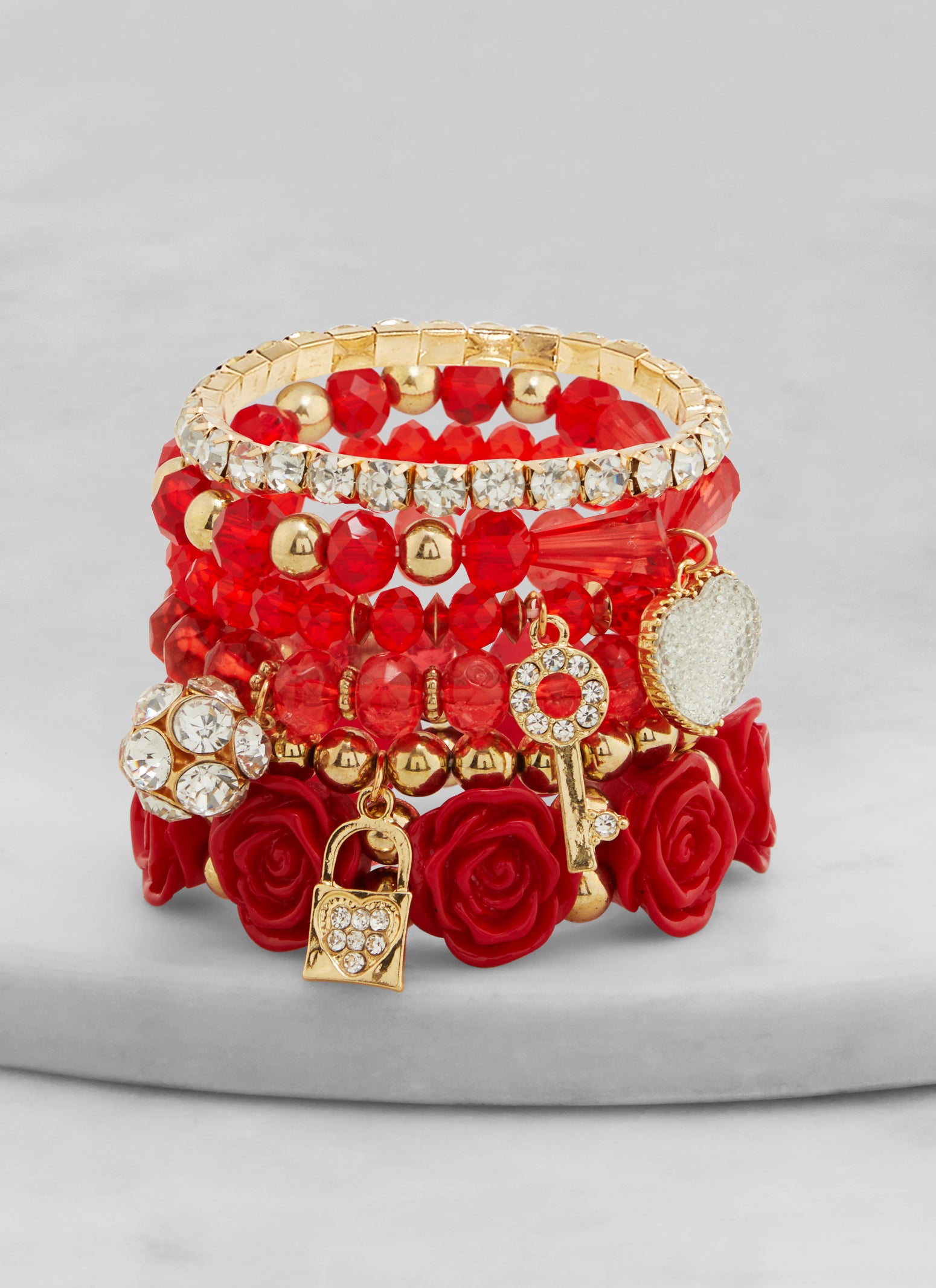 Set of 6 Rhinestone Beaded Stretch Bracelets