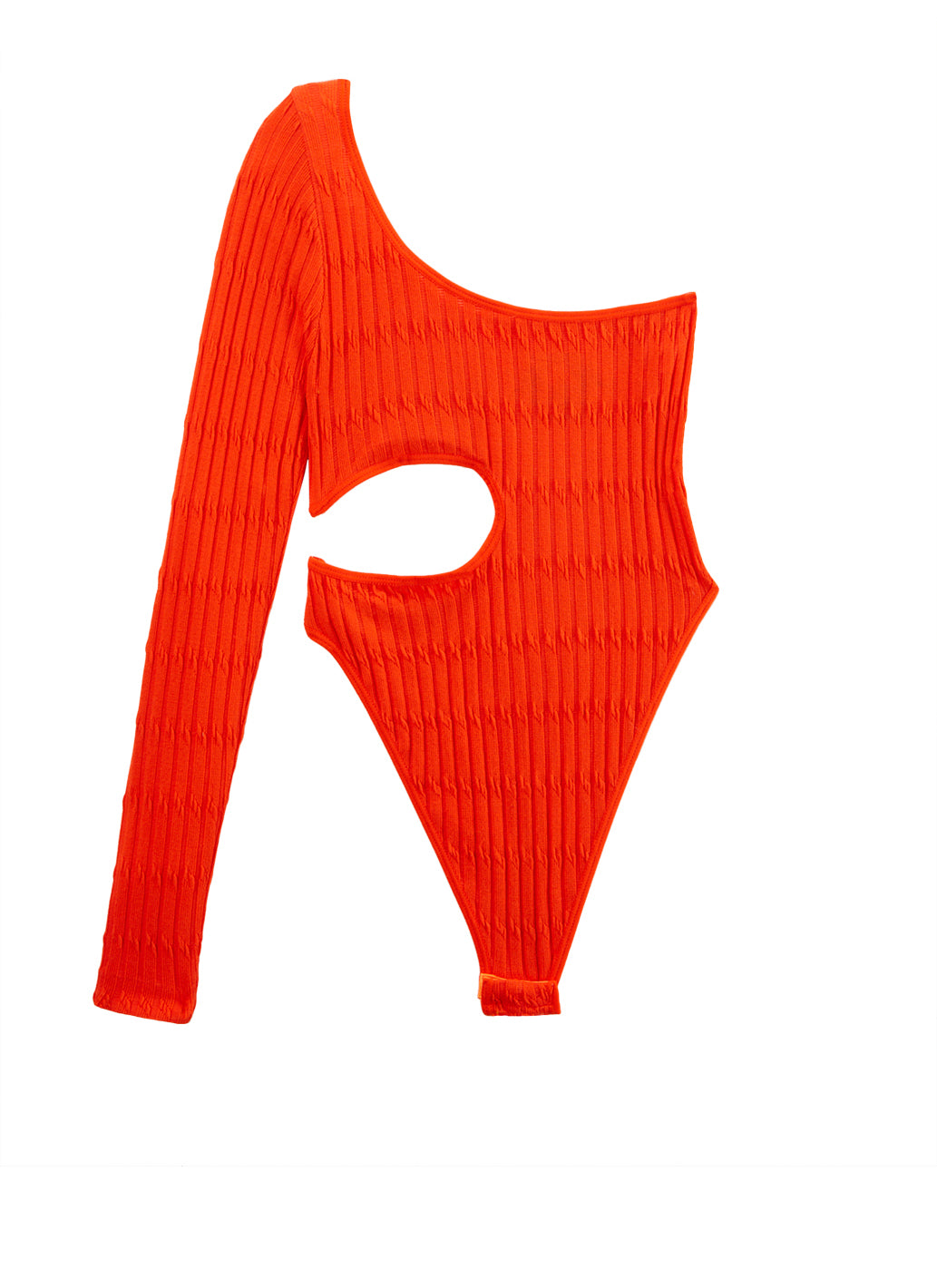 Textured Knit One Shoulder High Cut Seamless Bodysuit - Orange