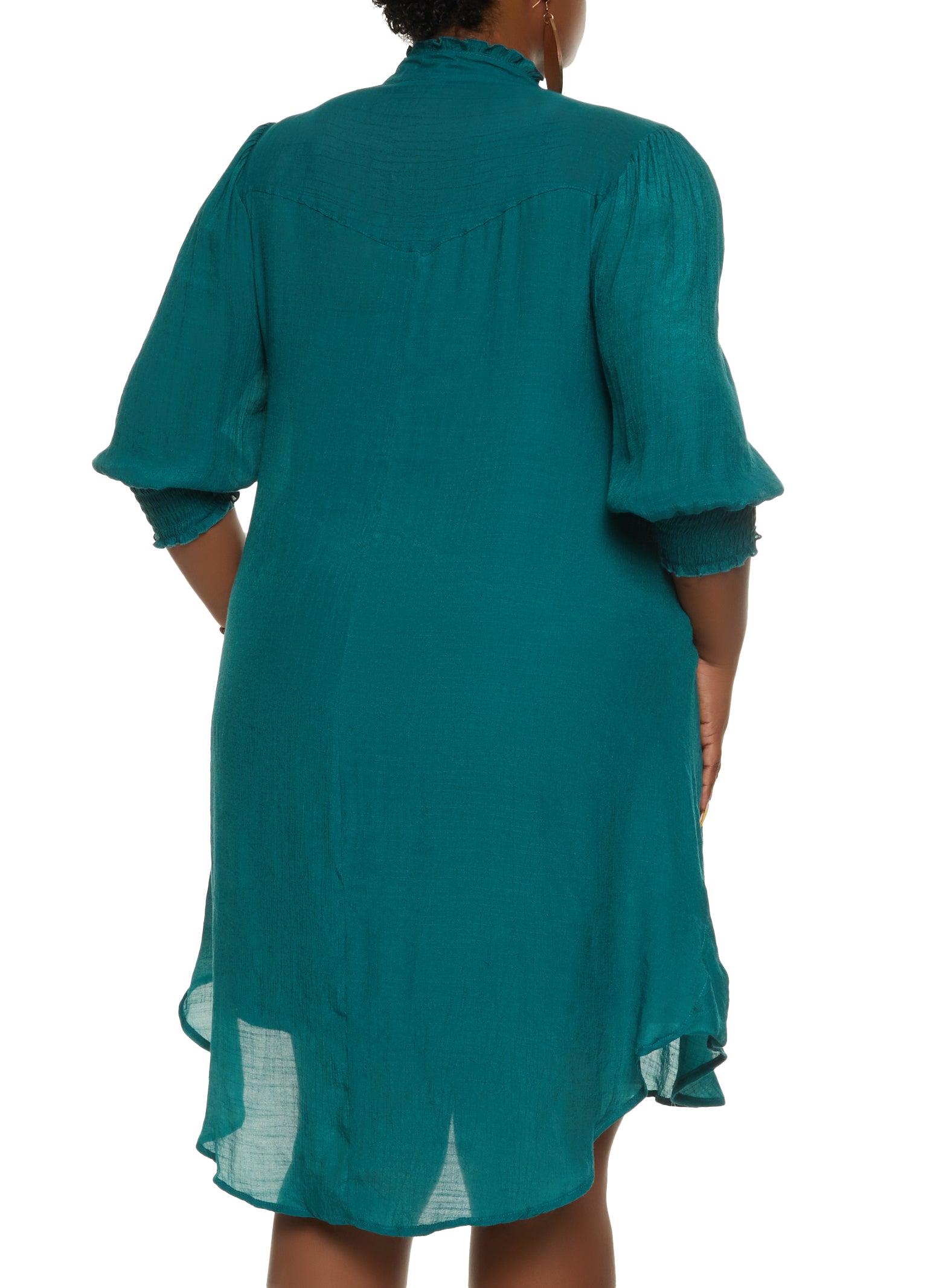 Plus Size Gauze Knit Button Front Shirt Dress