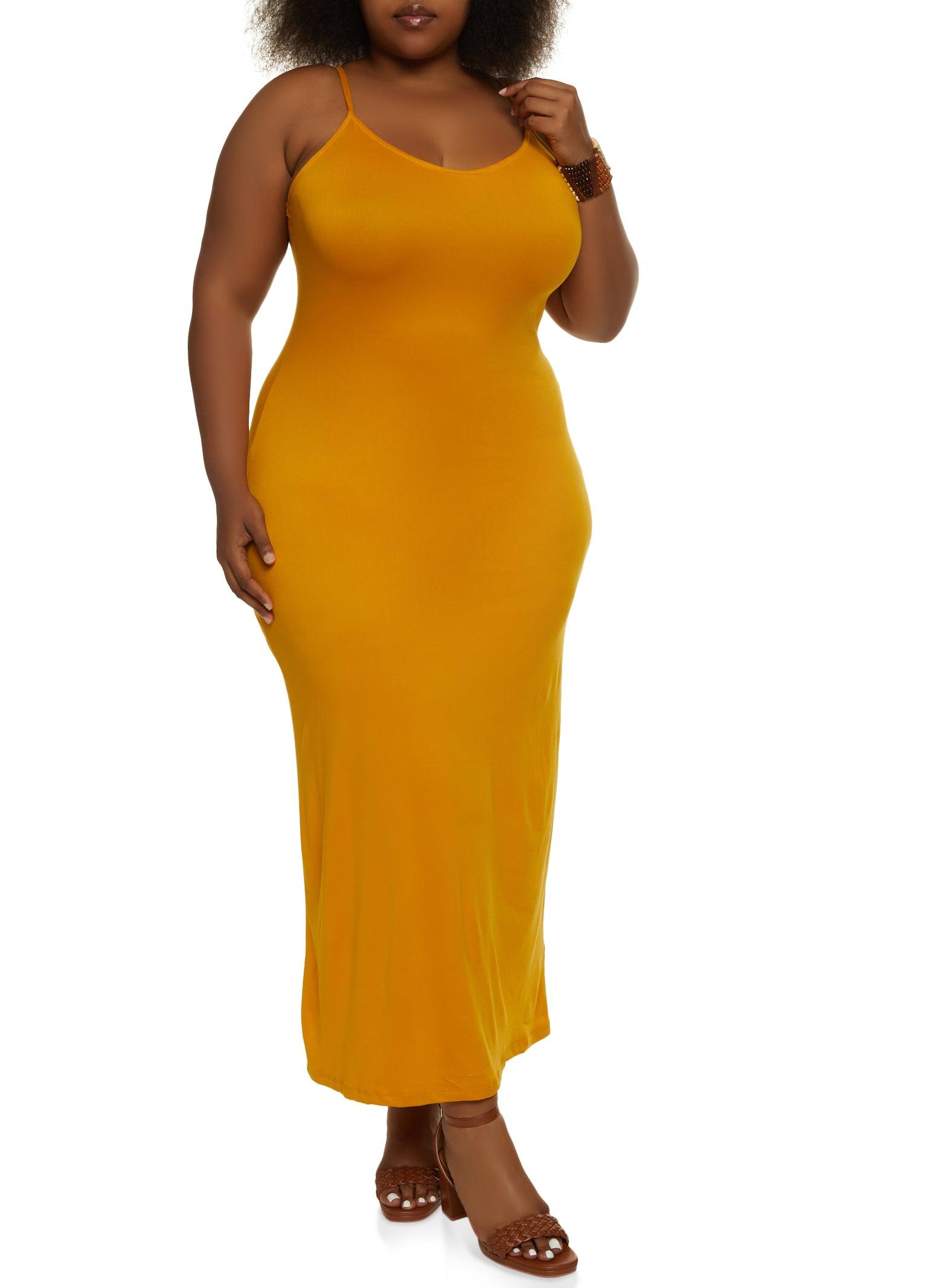 Plus Size Solid Scoop Neck Maxi Dress