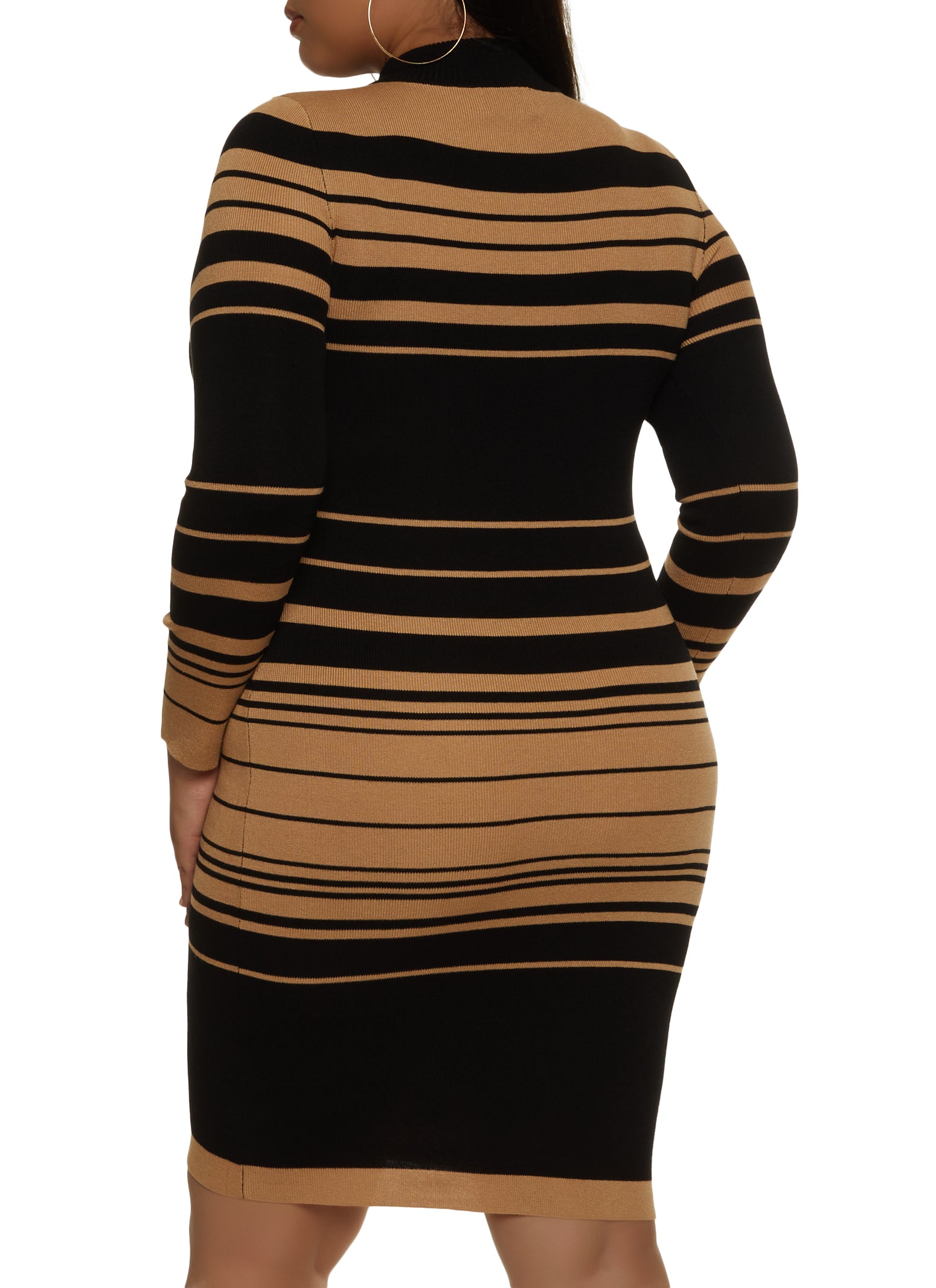 Plus Size Mock Neck Striped Sweater Dress