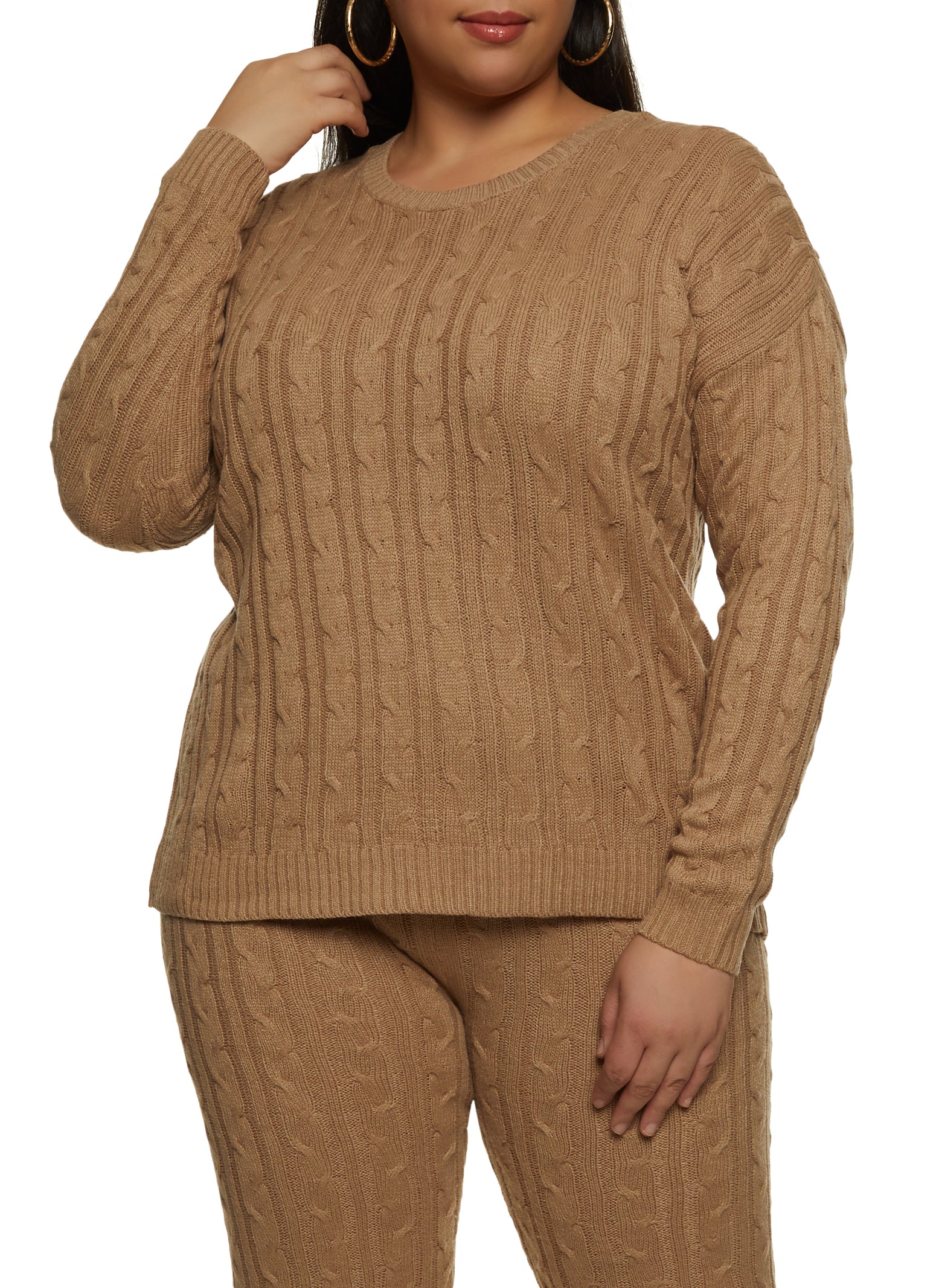 Plus Size Cable Knit Crew Neck Sweater