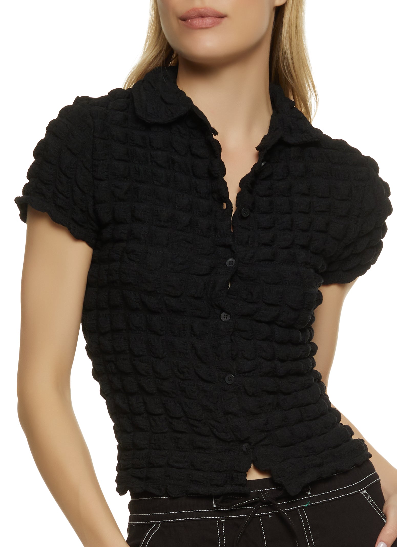 Bubble Knit Button Front Shirt
