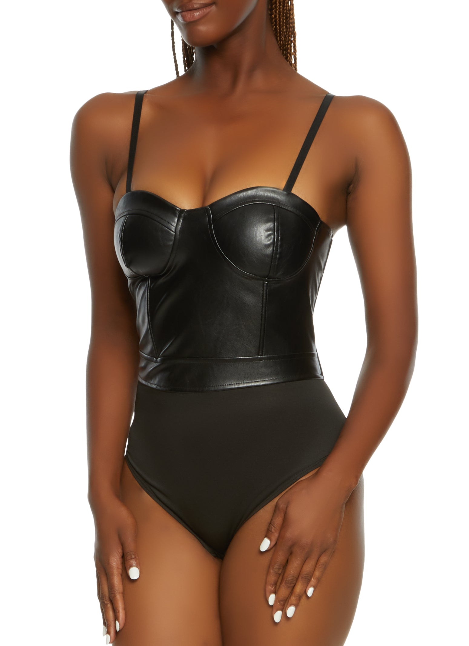 Faux Leather Corset Bodysuit