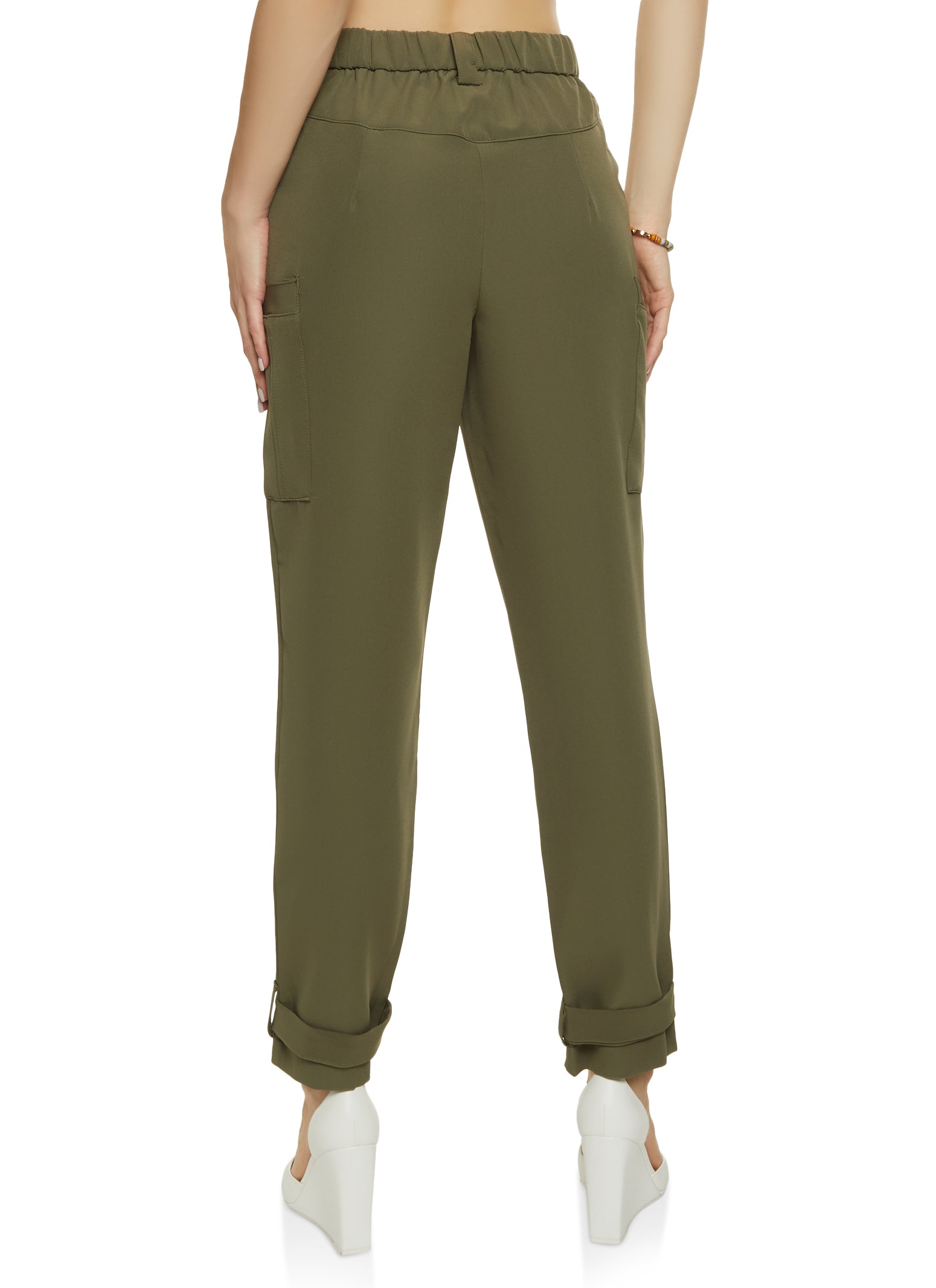 Button Cuff High Waisted Dress Pants