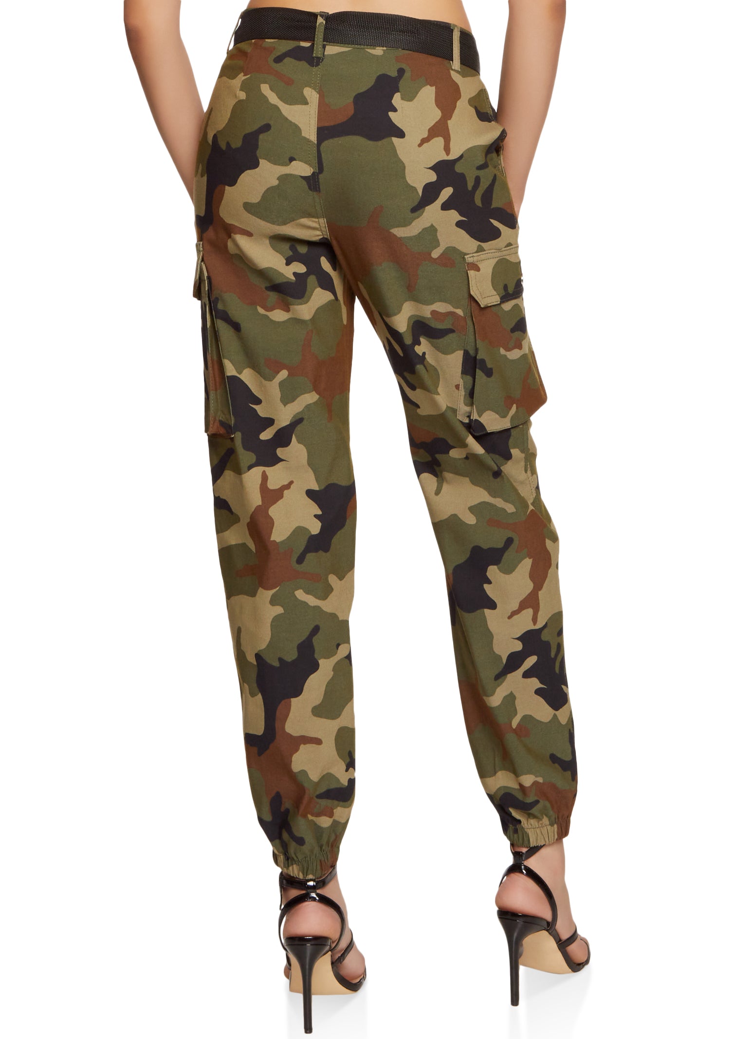 Mixed Print Belted Cargo Joggers