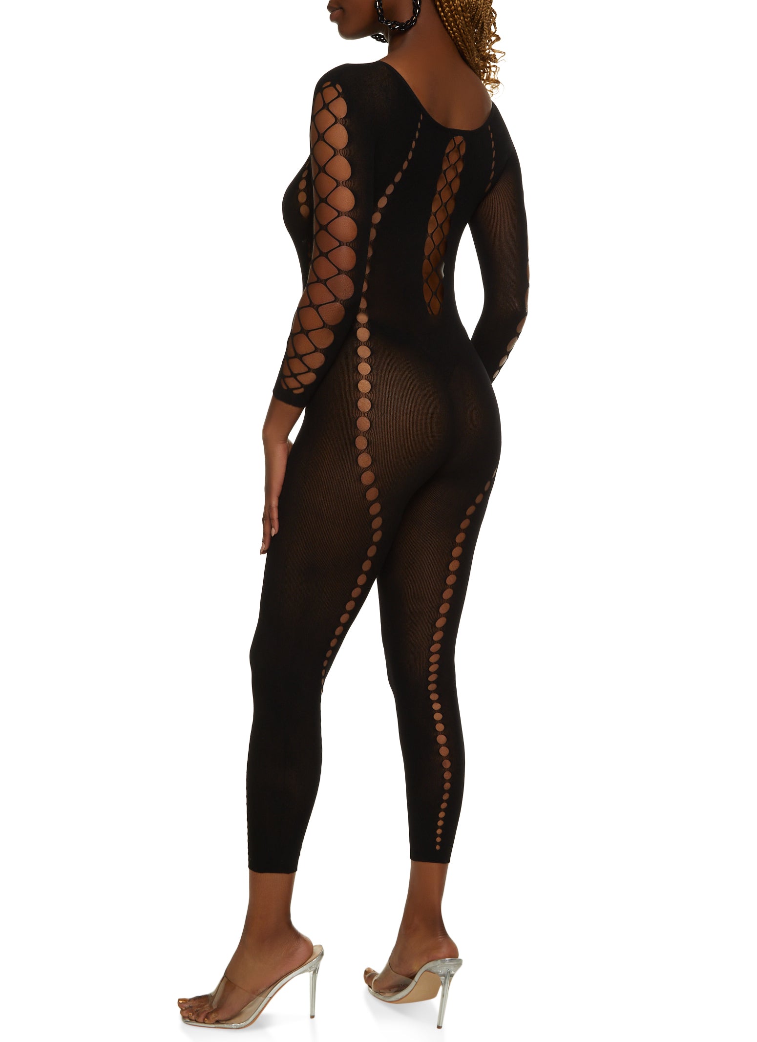 Long Sleeve Cut Out Seamless Jumpsuit - Black