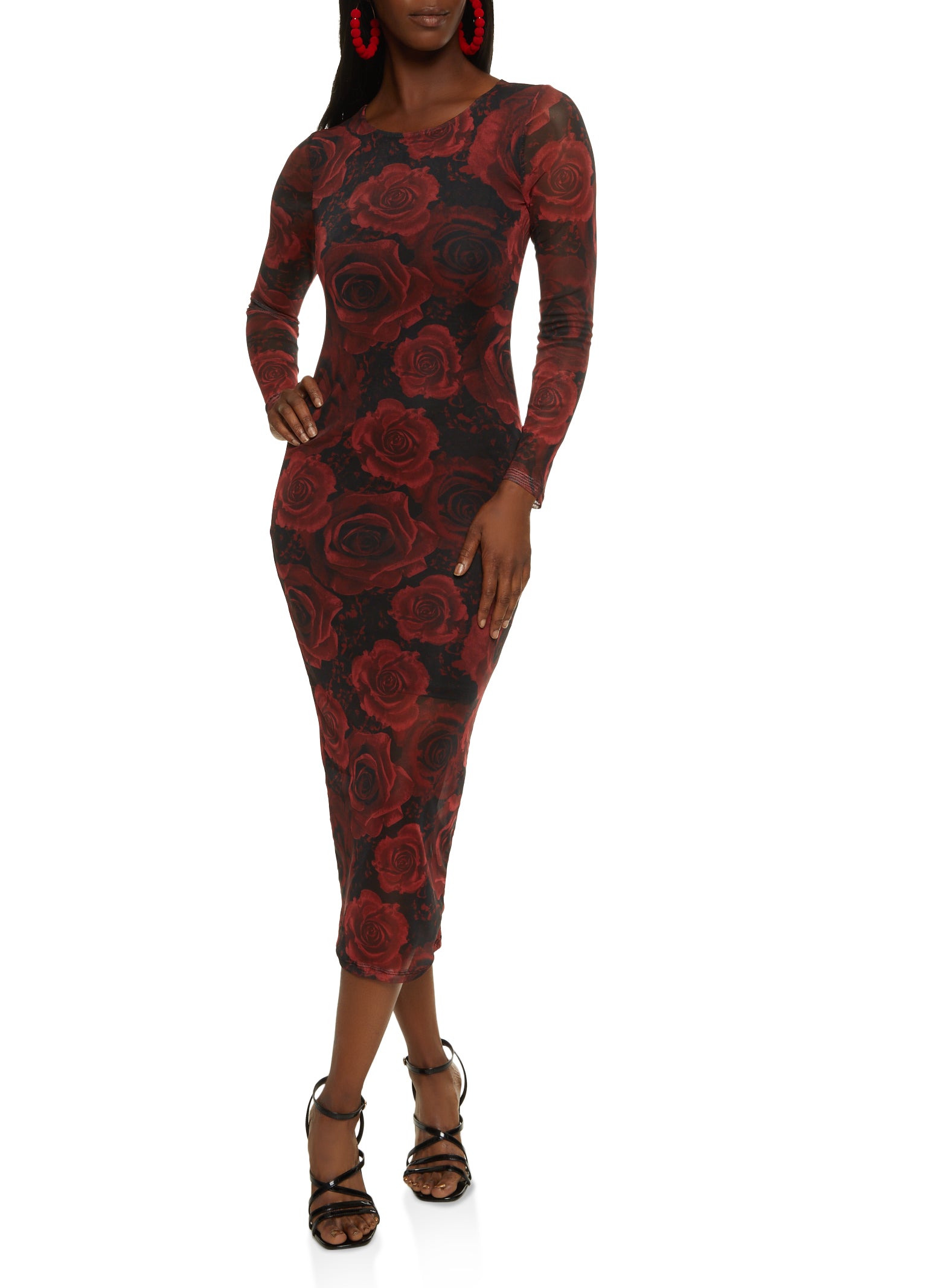 Printed Mesh Bodycon Dress