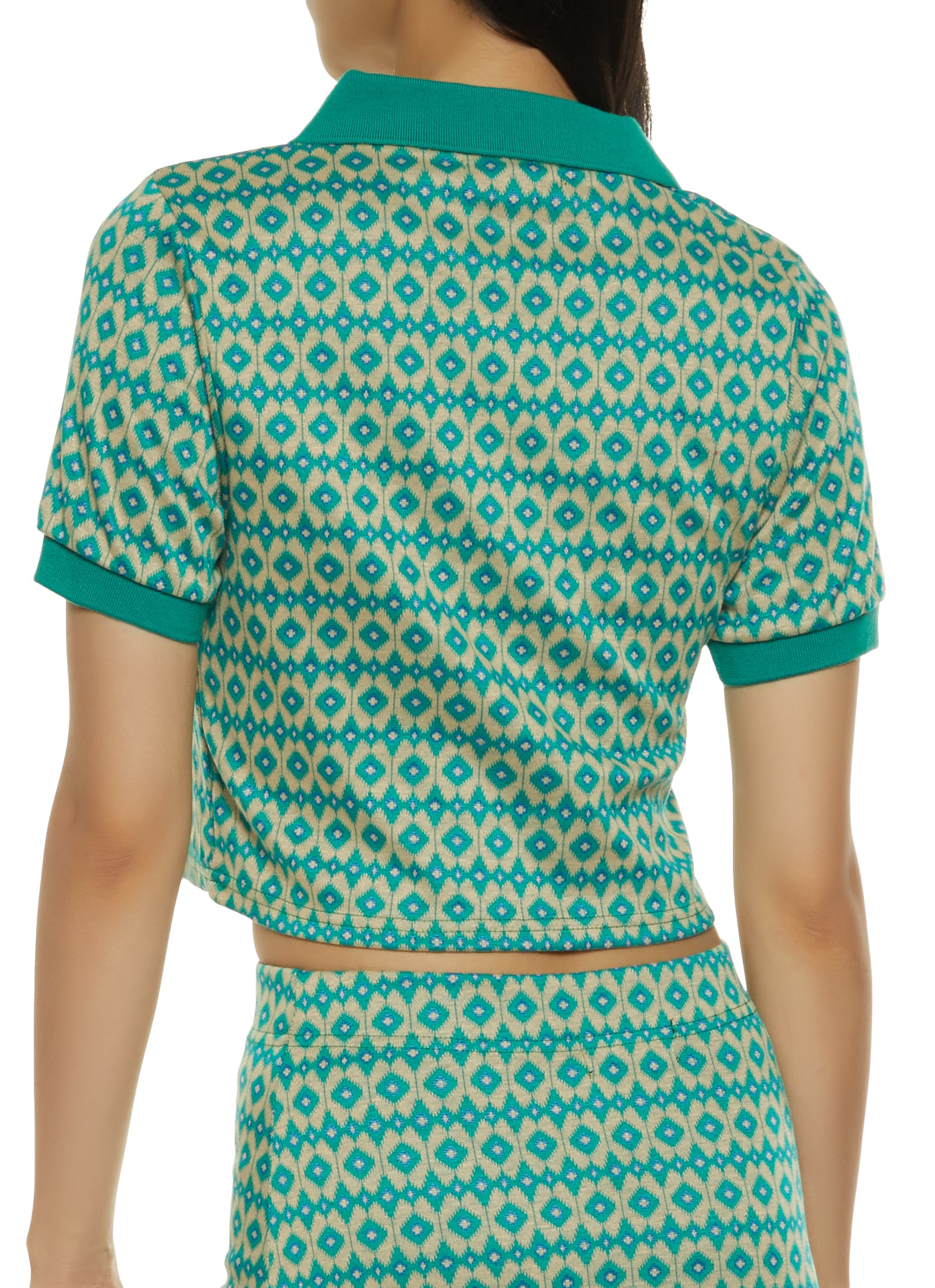 Geometric Print Cropped Polo Shirt