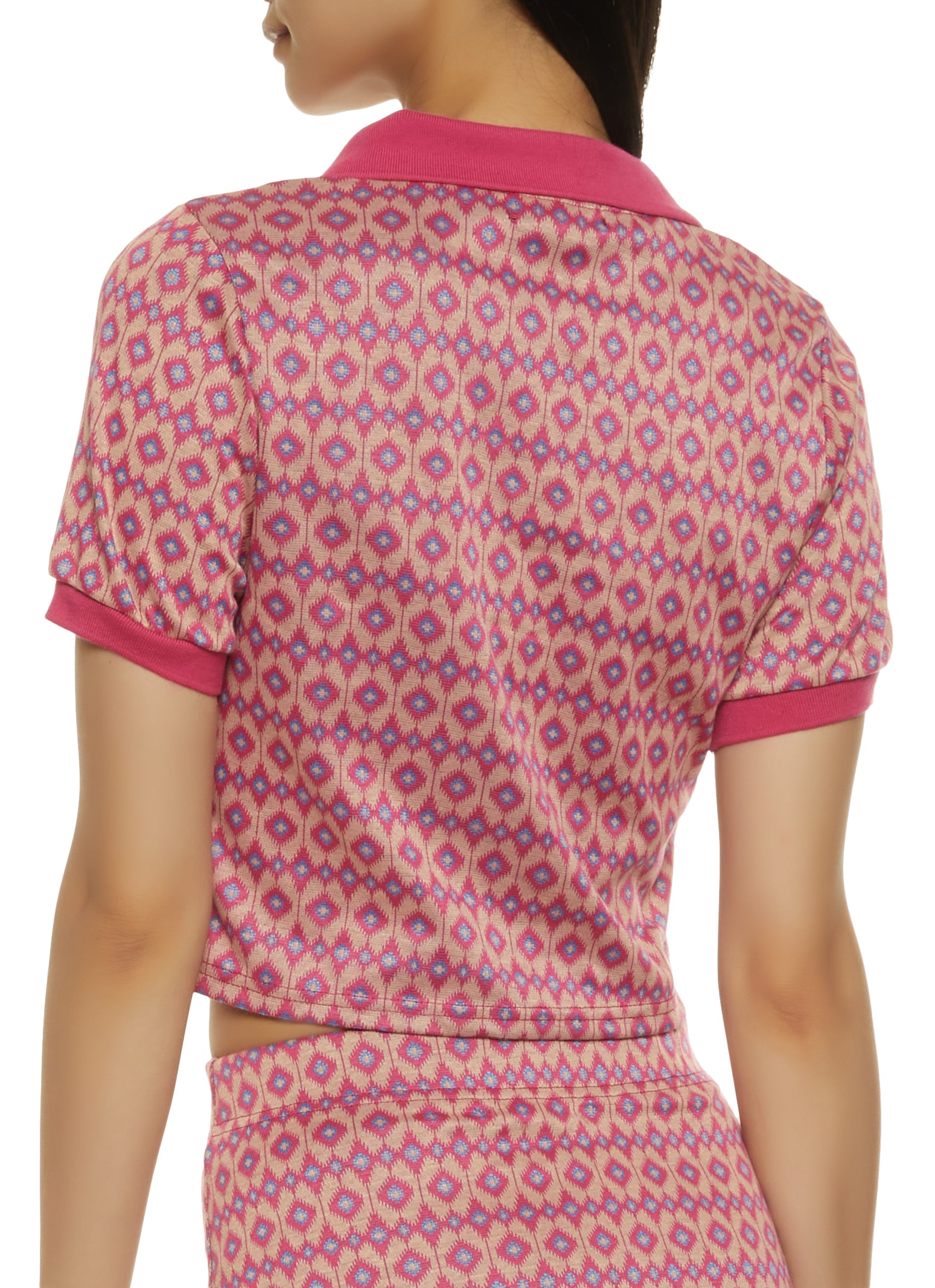Geometric Print Cropped Polo Shirt