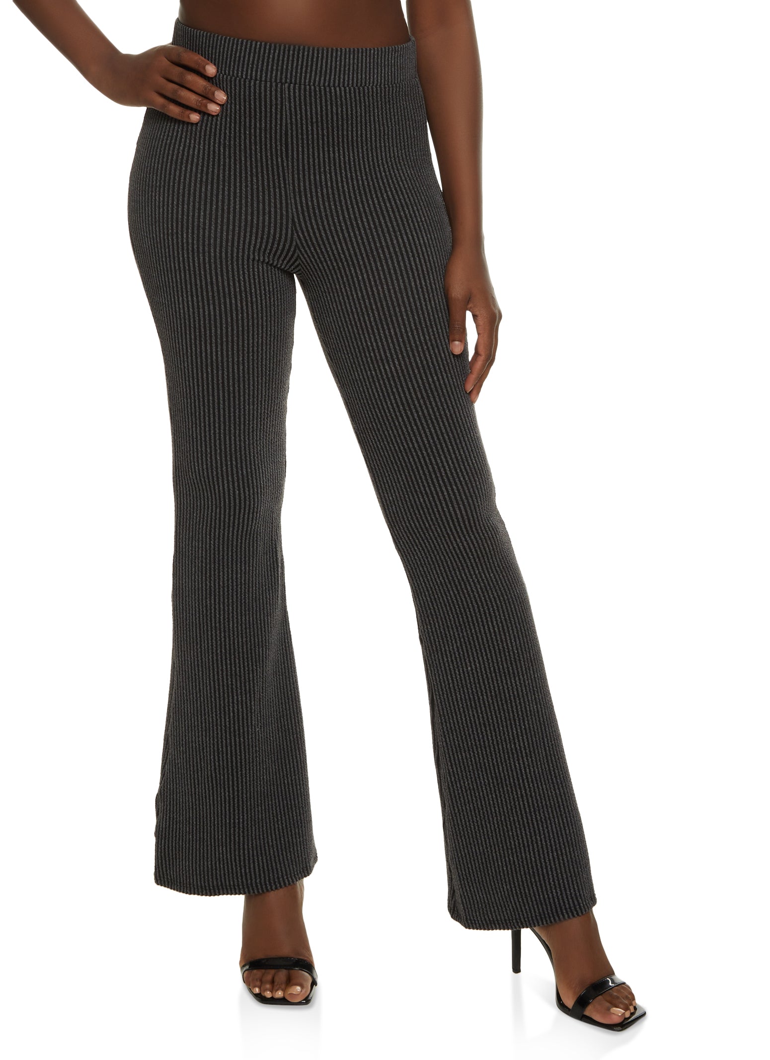 Ribbed High Waisted Flare Pants - Charcoal
