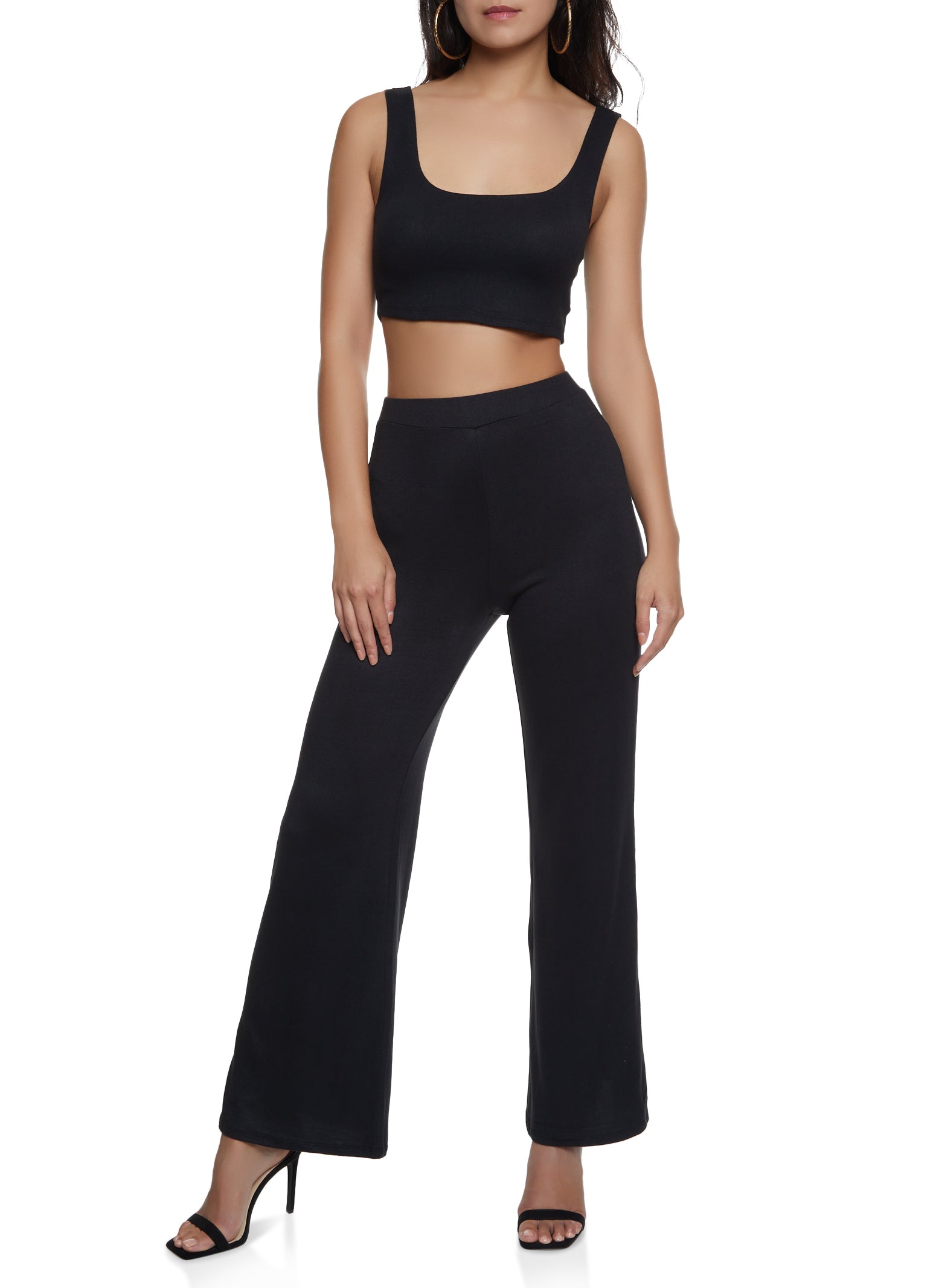 Solid Duster with Crop Top and Pants
