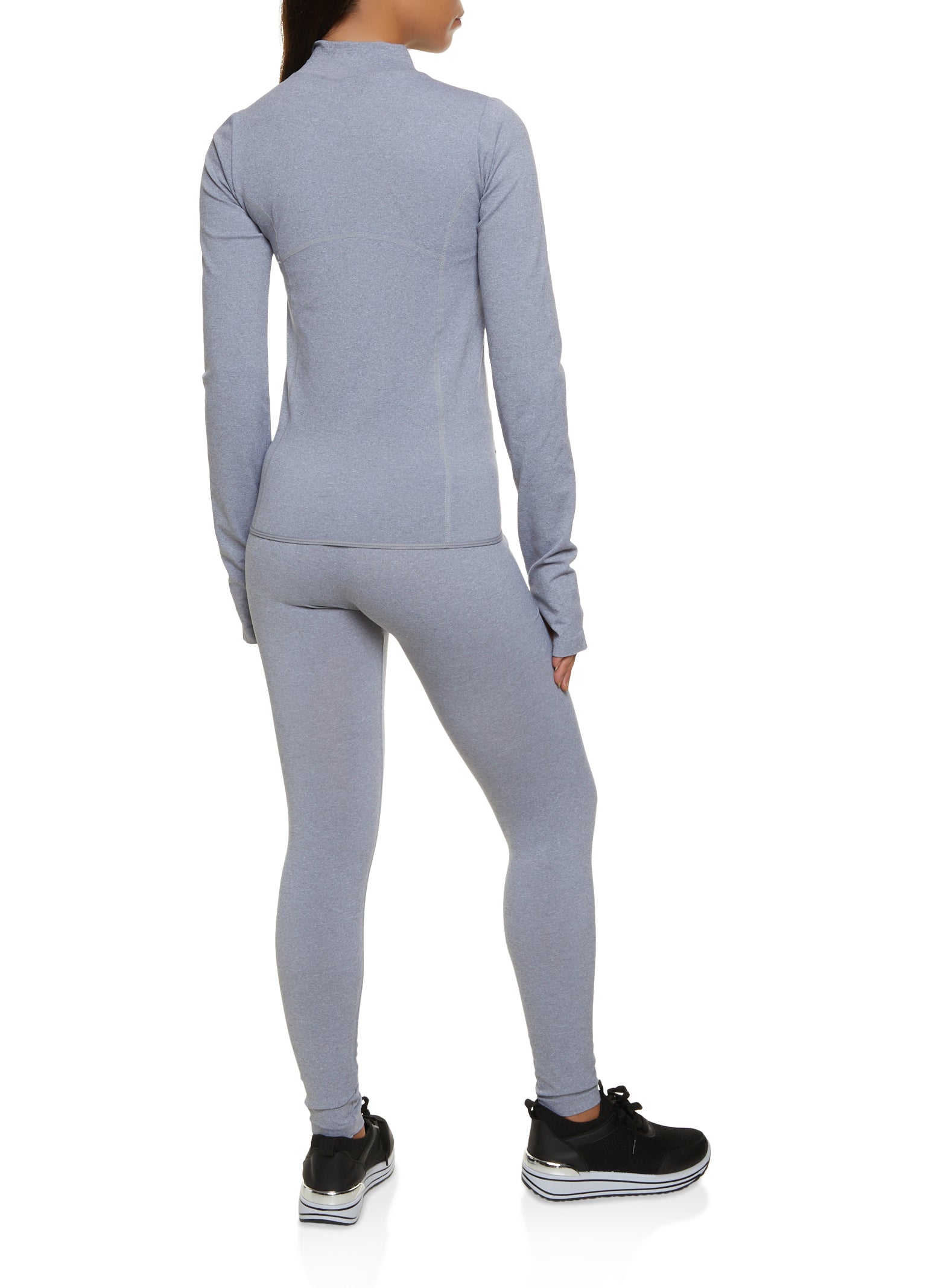 Seamless Solid Track Jacket and Leggings Set - Heather
