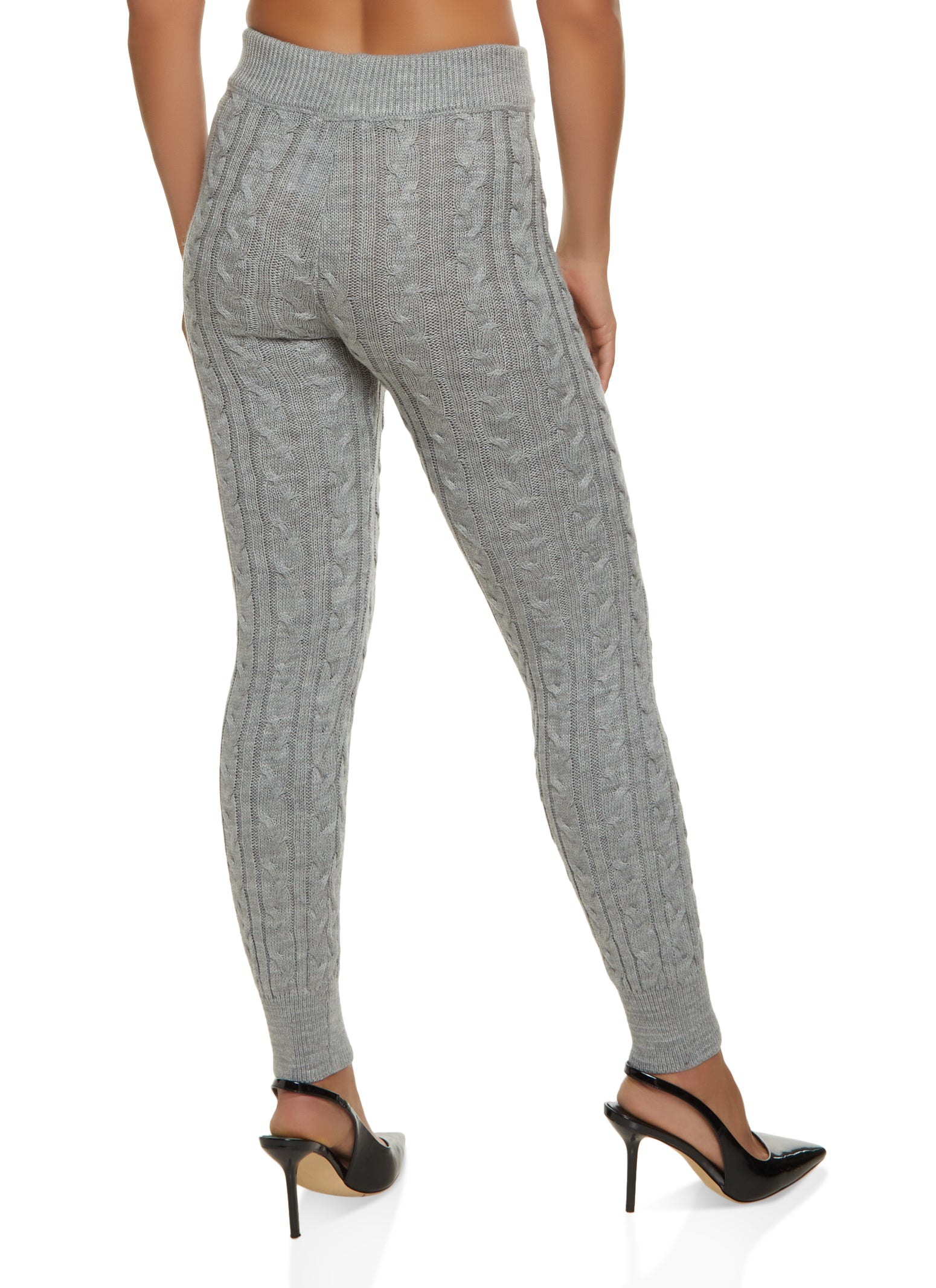 Cable Knit High Waist Leggings - Heather