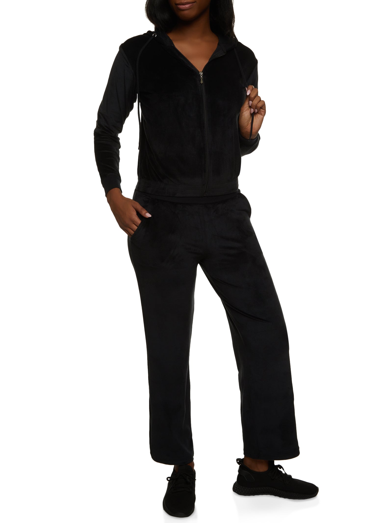 Black velour zip up hoodie Clearance