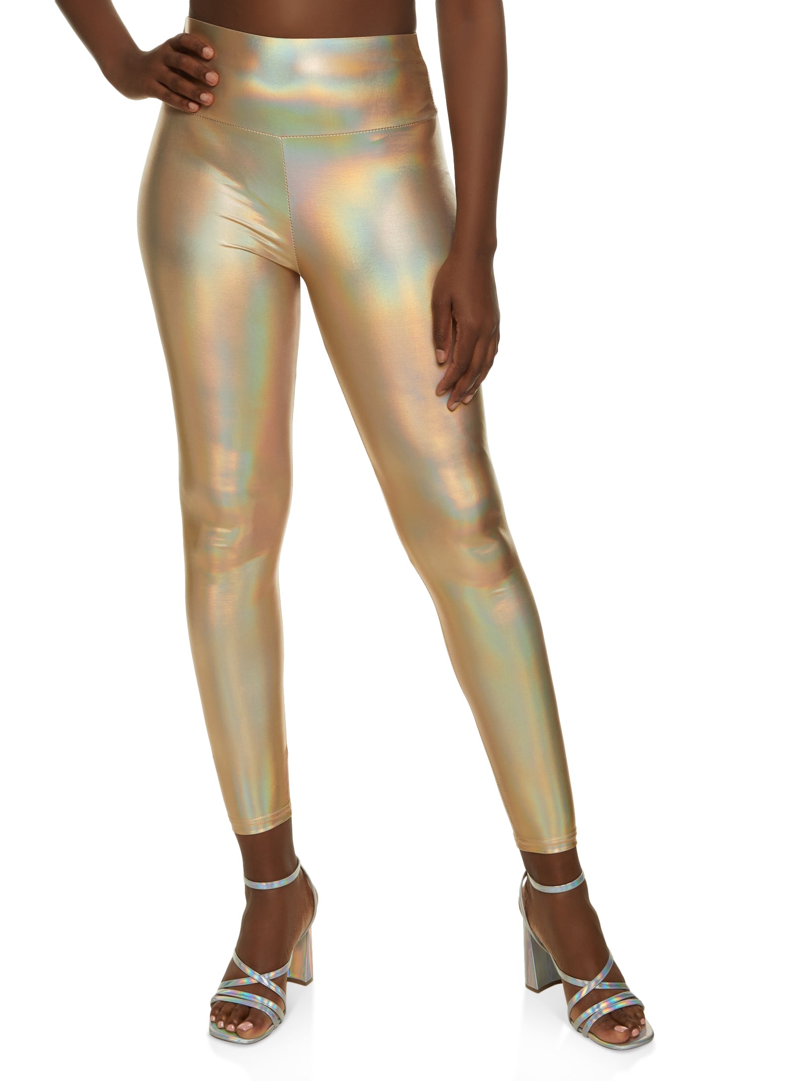 Metallic Wide Band Leggings - Gold