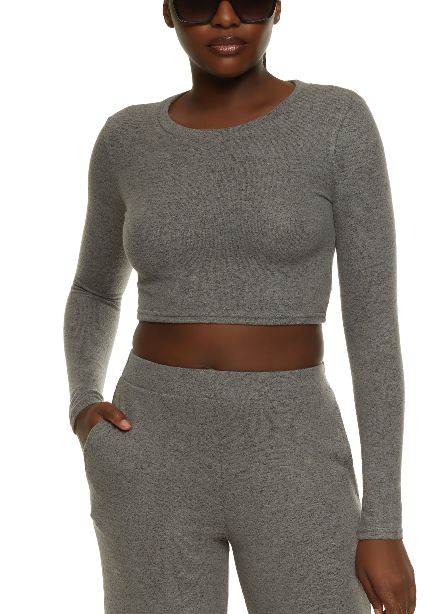 Brushed Knit Crew Neck Crop Top