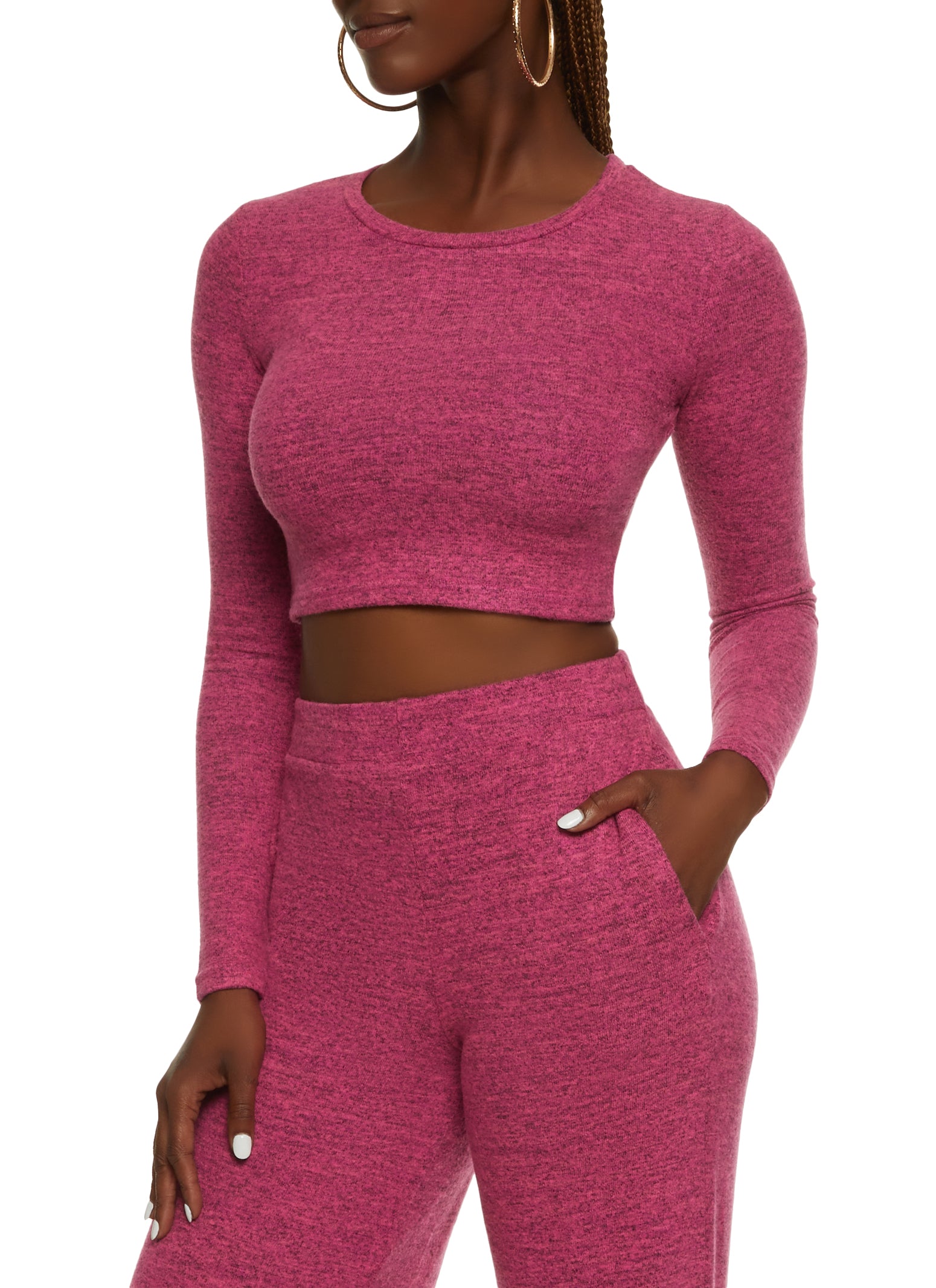 Brushed Knit Crew Neck Crop Top