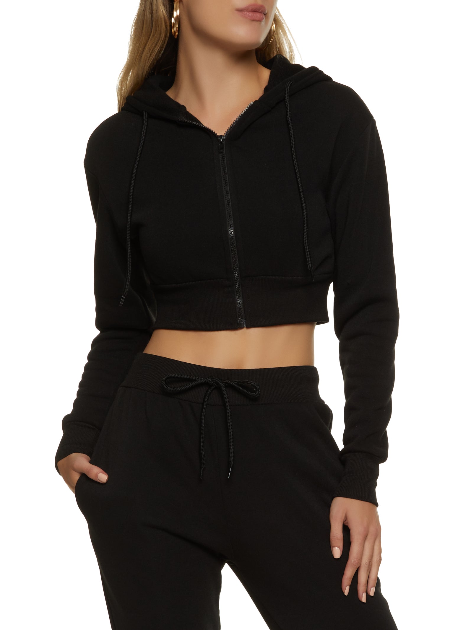 Black zip up crop hoodie Clearance