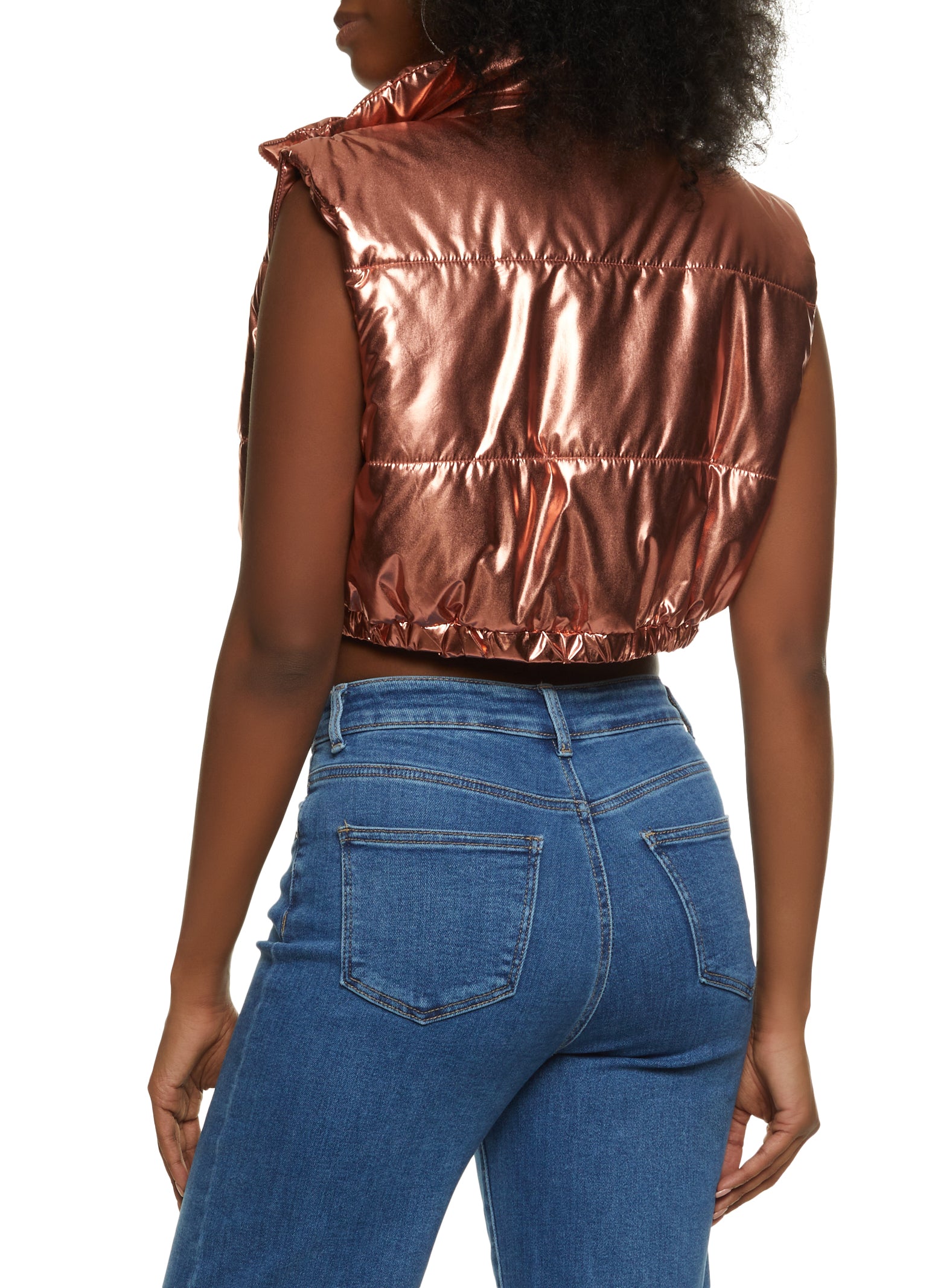Metallic Cropped Puffer Vest