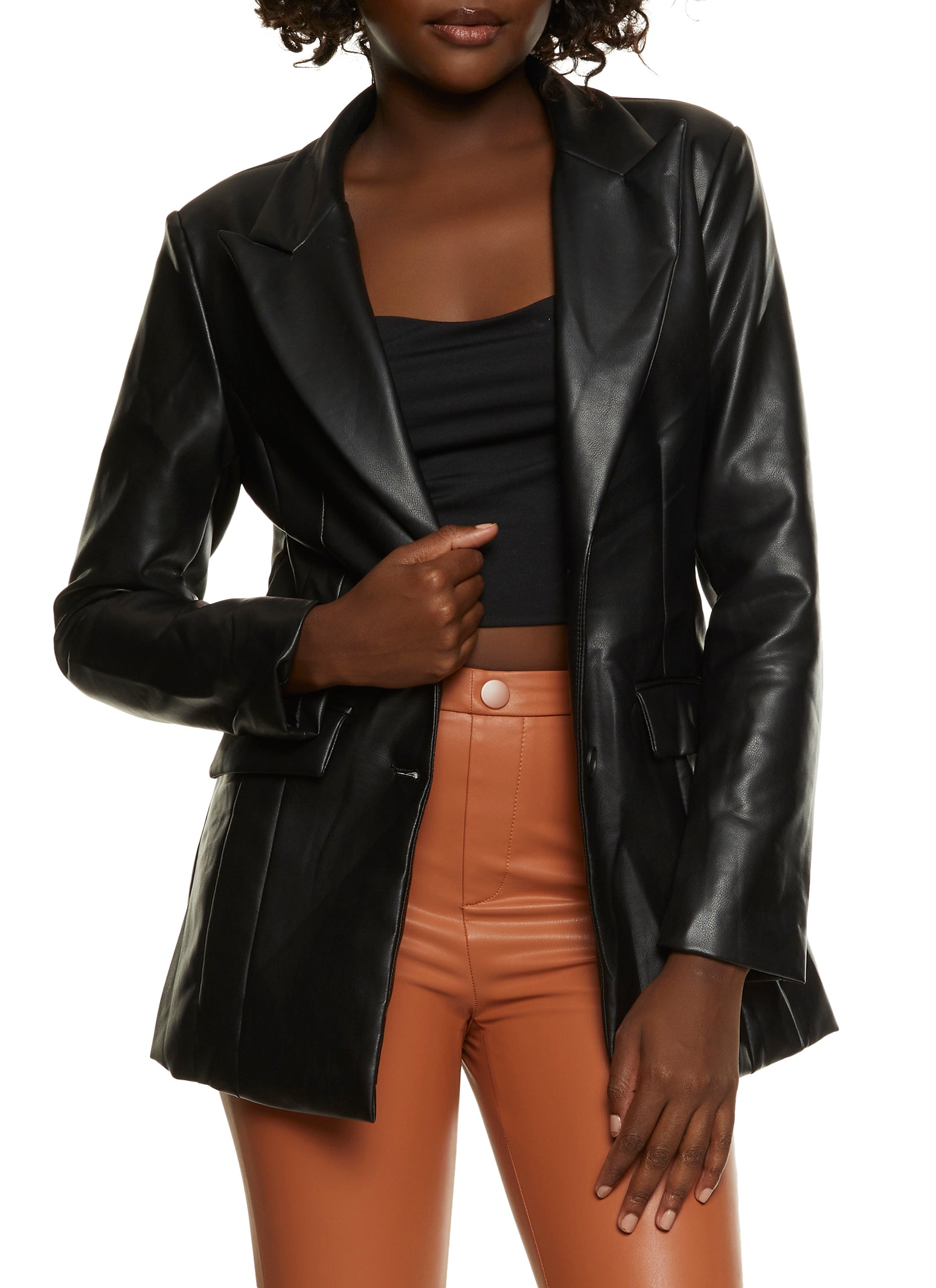 Button Front Faux Leather Jacket