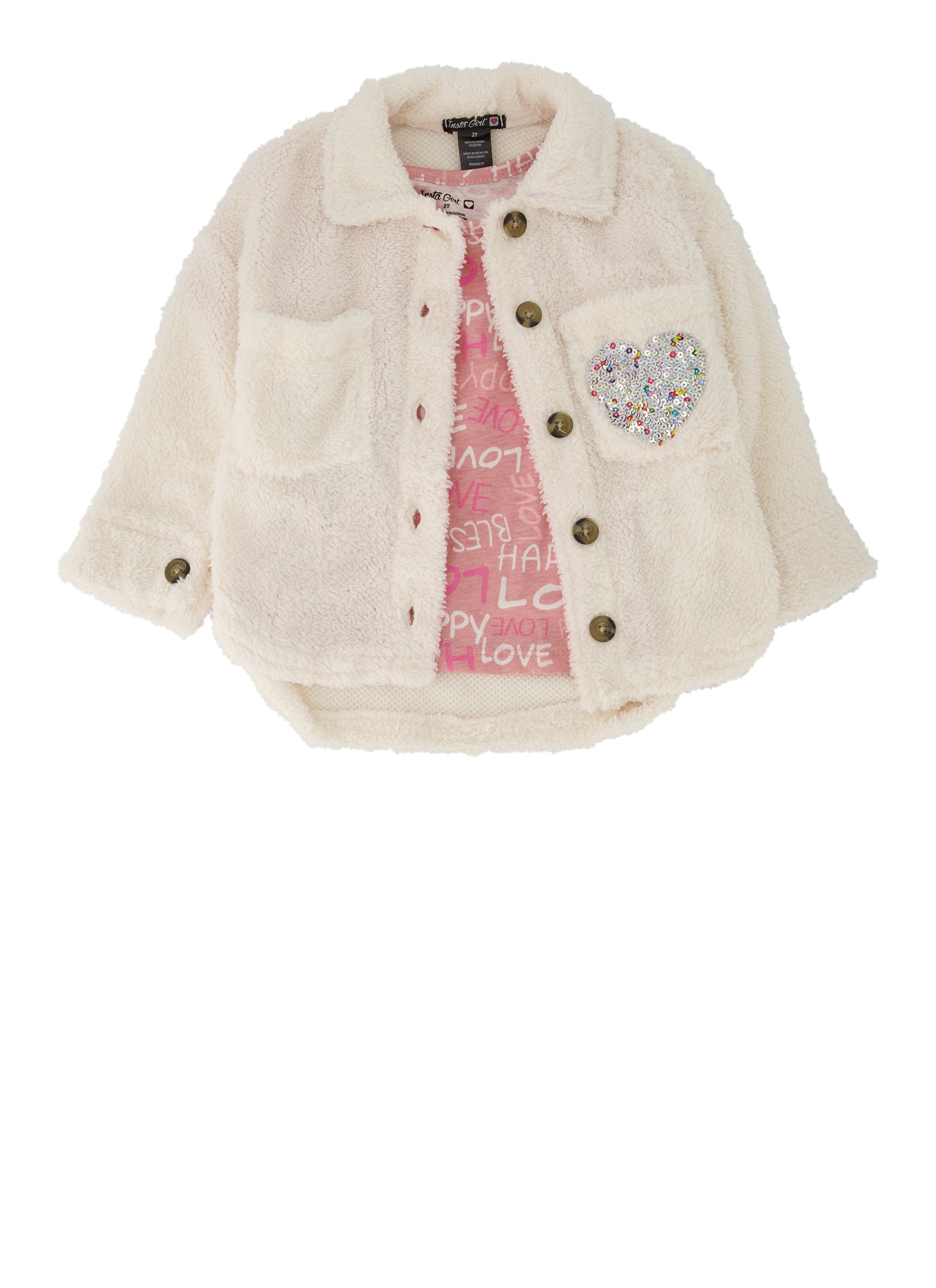 Toddler Girls Sherpa Jacket and Tee